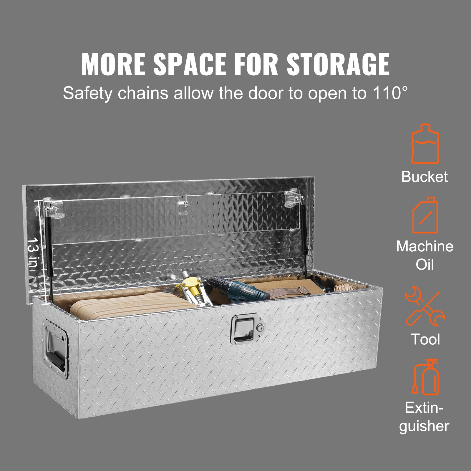 Silver Heavy Duty Aluminum Truck Bed Tool Box with Lock Keys | Diamond Plate Des - Picture 4 of 12