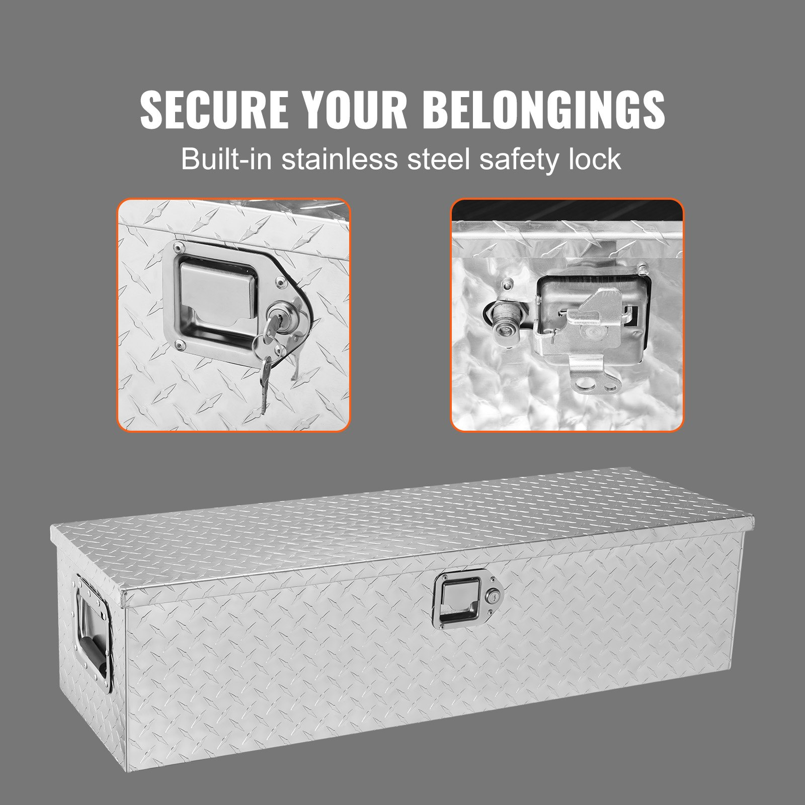 Silver Heavy Duty Aluminum Truck Bed Tool Box with Lock Keys | Diamond Plate Des - Picture 5 of 12