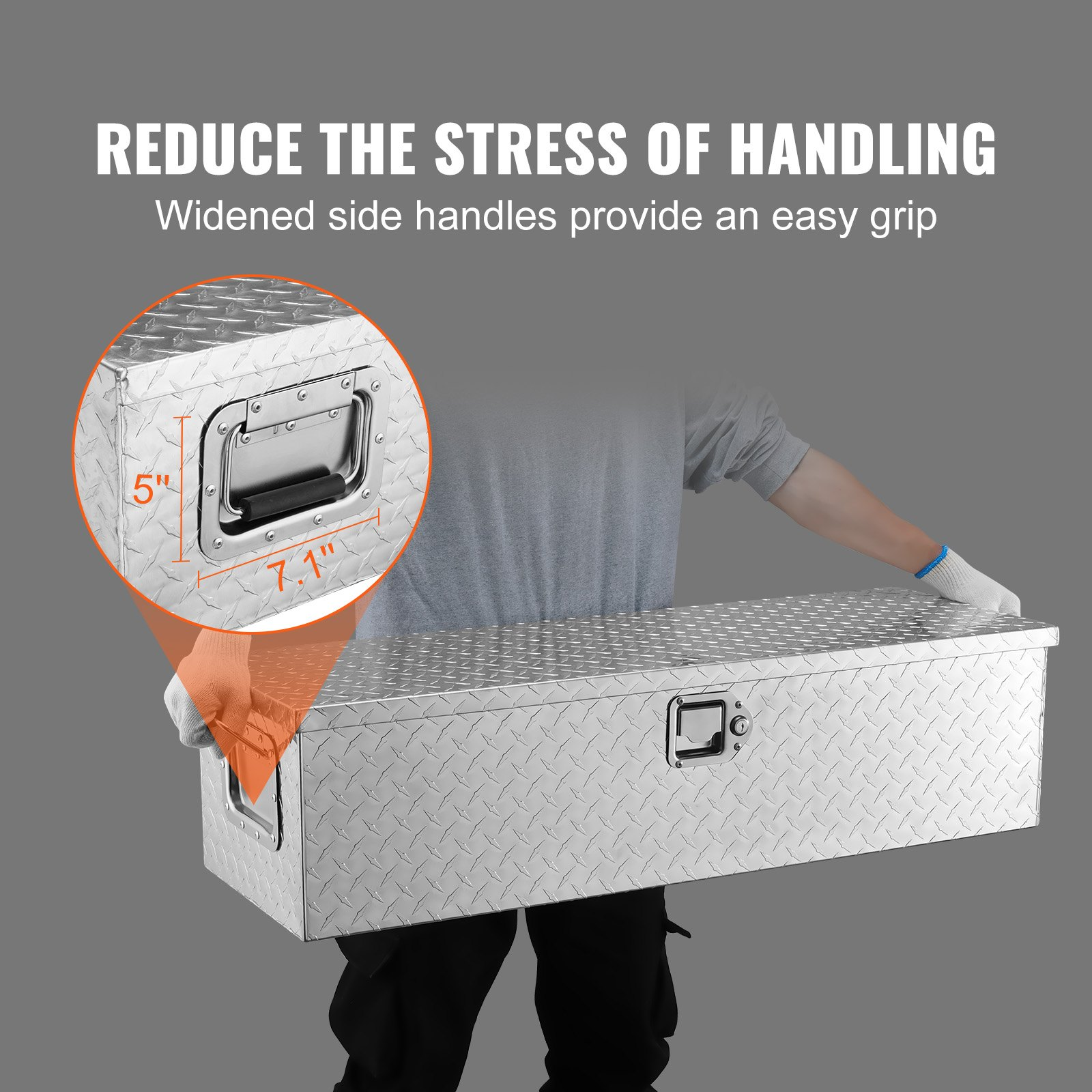Silver Heavy Duty Aluminum Truck Bed Tool Box with Lock Keys | Diamond Plate Des - Picture 6 of 12