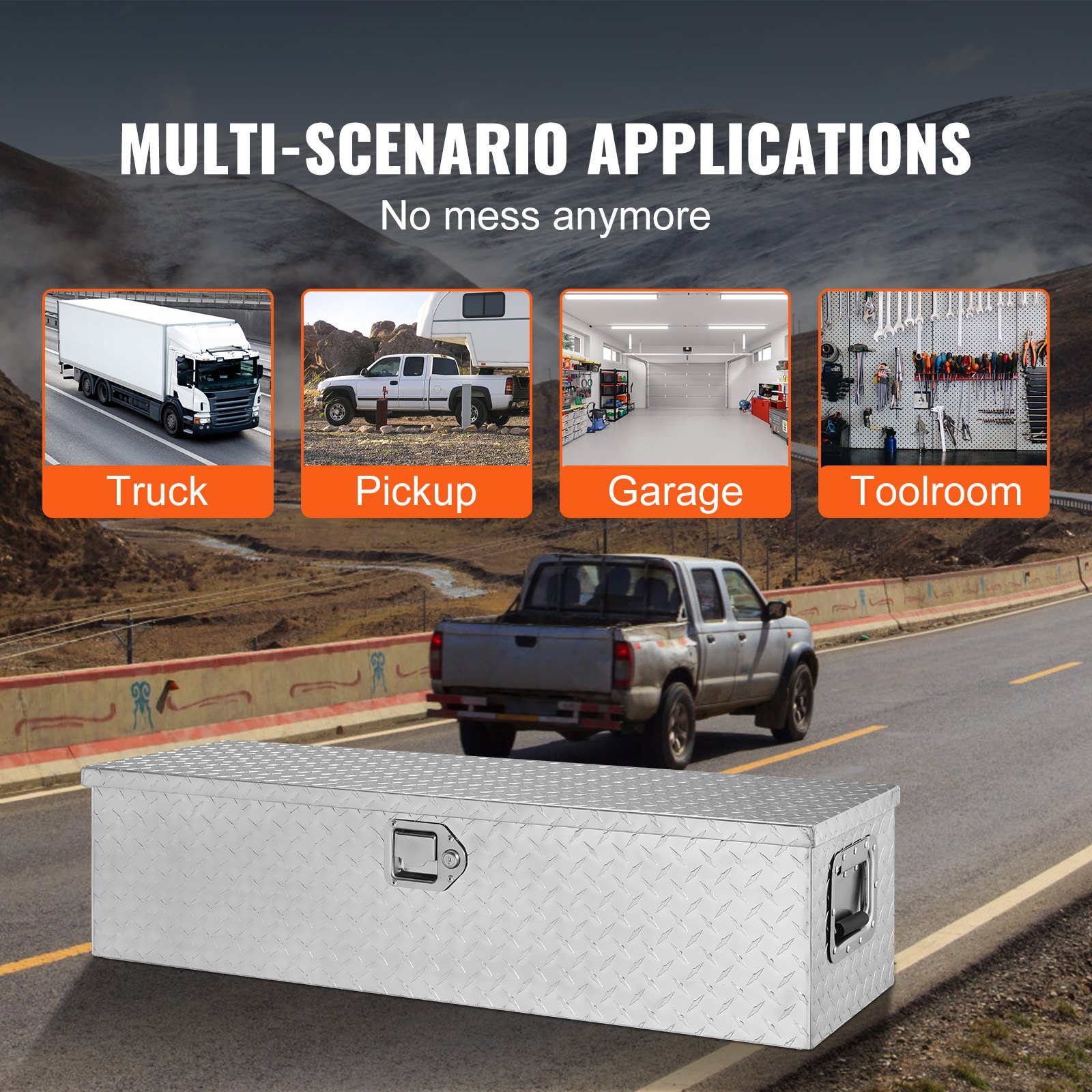 Silver Heavy Duty Aluminum Truck Bed Tool Box with Lock Keys | Diamond Plate Des - Picture 2 of 12