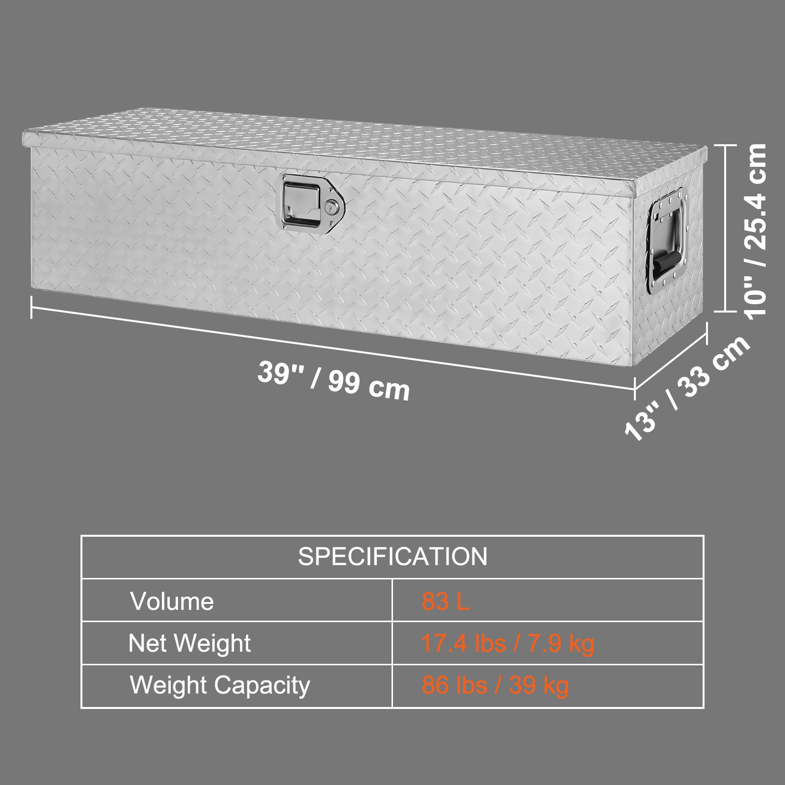 Silver Heavy Duty Aluminum Truck Bed Tool Box with Lock Keys | Diamond Plate Des - Picture 7 of 12