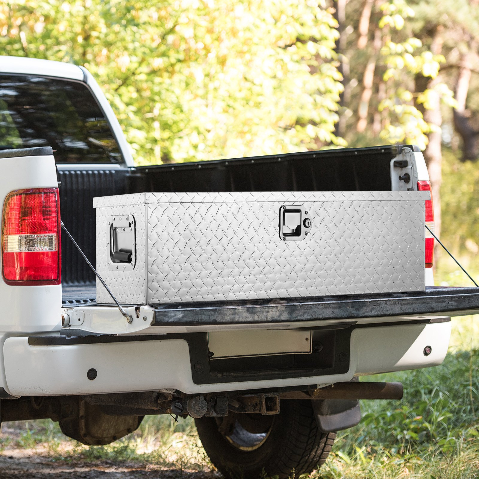 Silver Heavy Duty Aluminum Truck Bed Tool Box with Lock Keys | Diamond Plate Des - Picture 8 of 12
