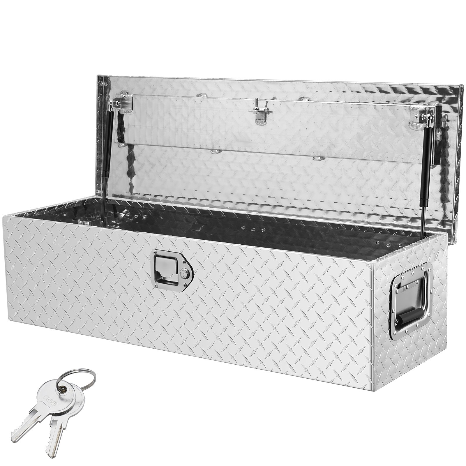 Silver Heavy Duty Aluminum Truck Bed Tool Box with Lock Keys | Diamond Plate Des - Picture 12 of 12