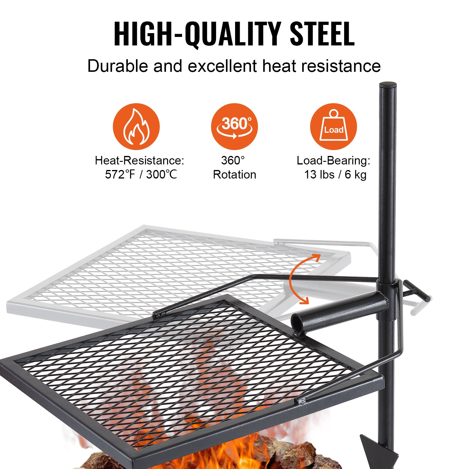 VEVOR Swivel Campfire Grill, Fire Pit Grill Grate over Fire Pits, Heavy Duty Ste