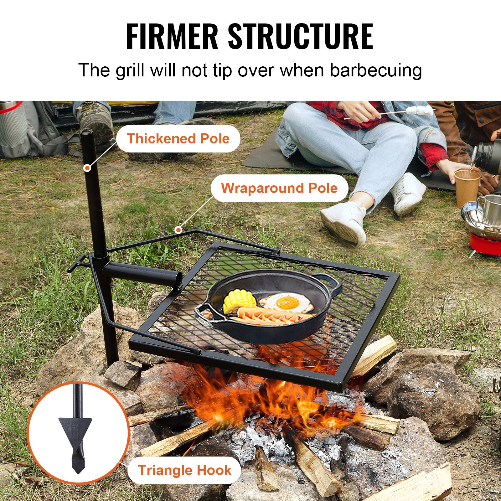 VEVOR Swivel Campfire Grill, Fire Pit Grill Grate over Fire Pits, Heavy Duty Ste