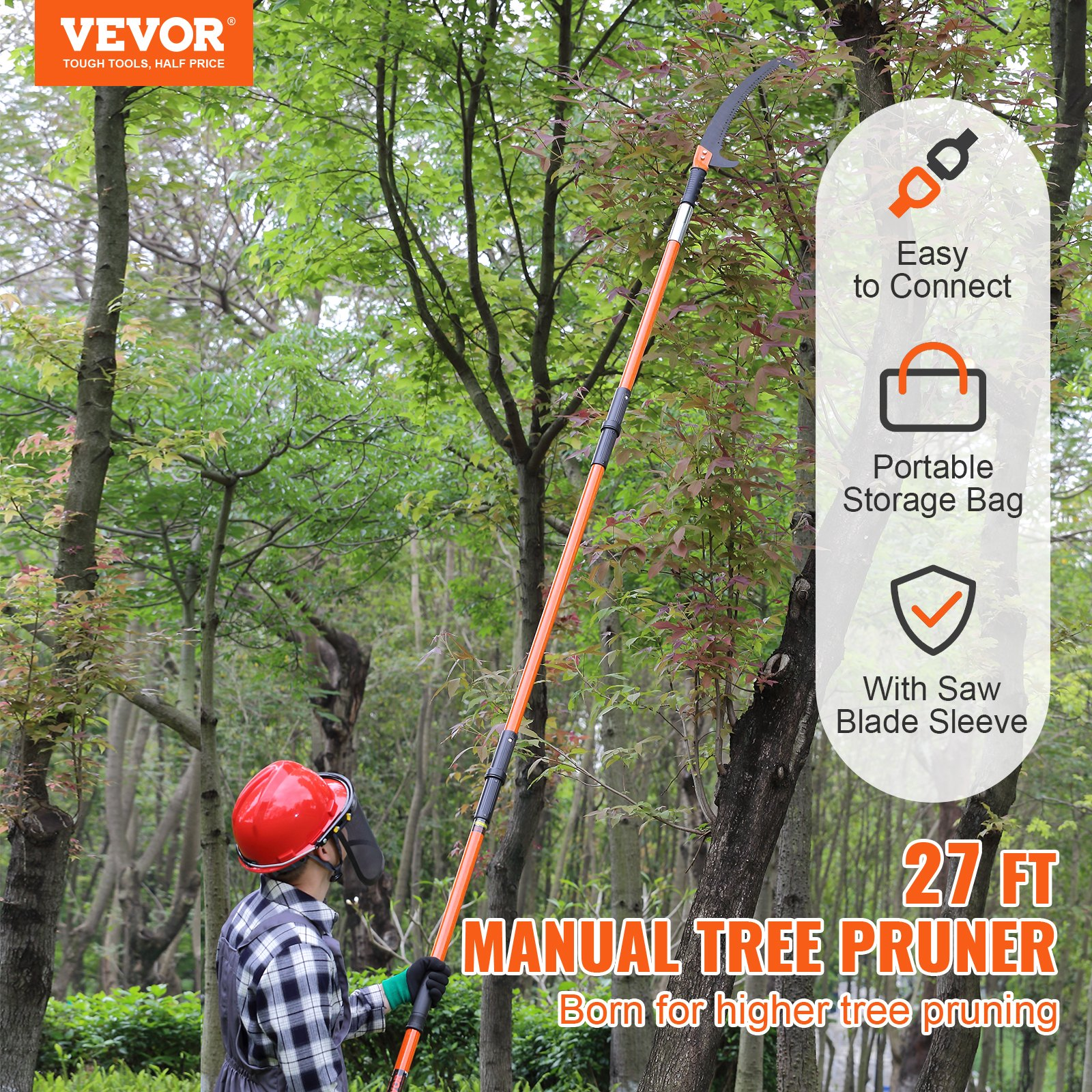 7.3-27ft Extendable Pole Saw Pruner Steel Blade Tree Branch Trimmer Fiberglass