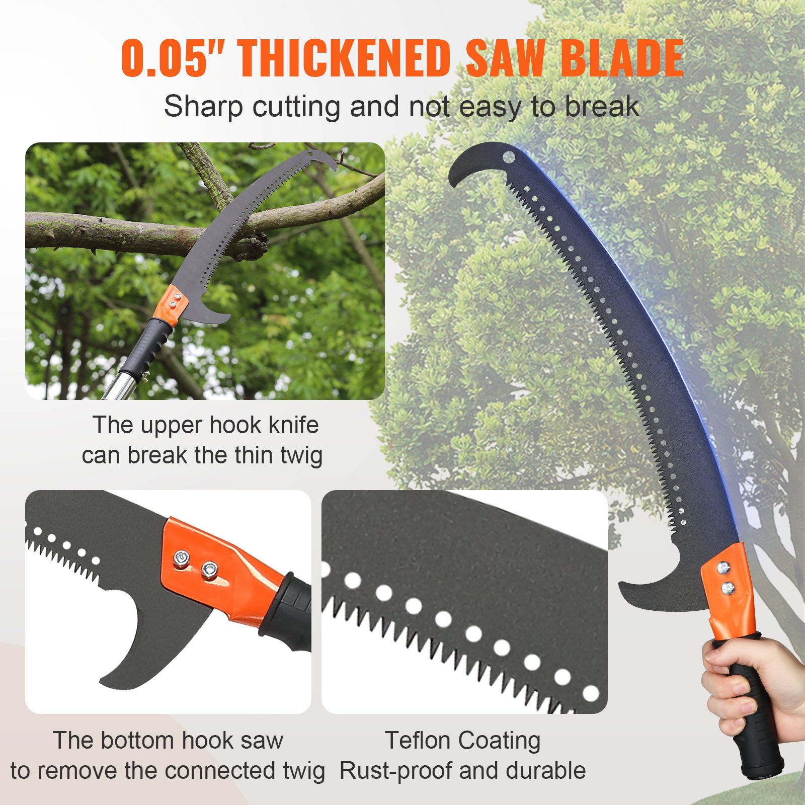 7.3-27ft Extendable Pole Saw Pruner Steel Blade Tree Branch Trimmer Fiberglass