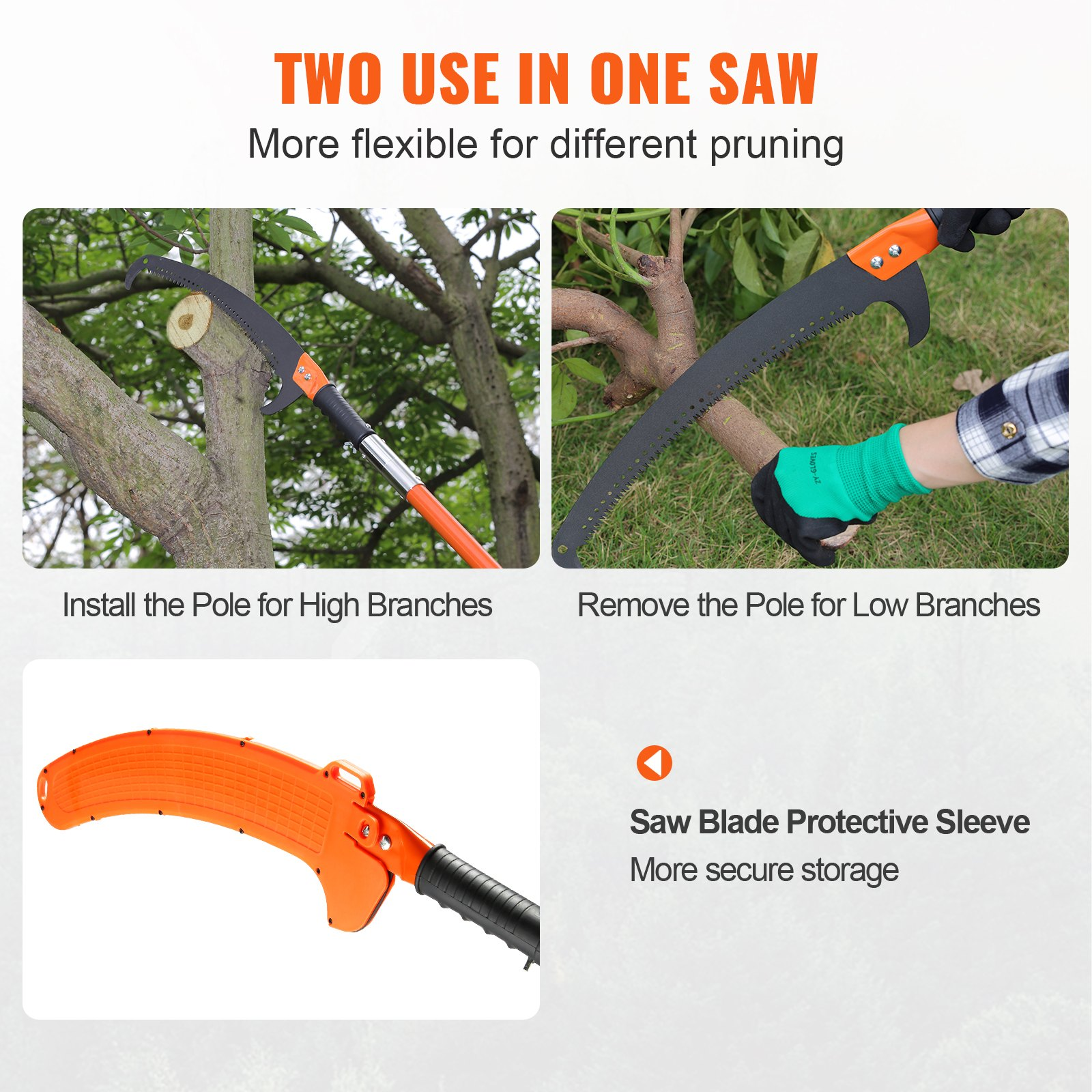 7.3-27ft Extendable Pole Saw Pruner Steel Blade Tree Branch Trimmer Fiberglass