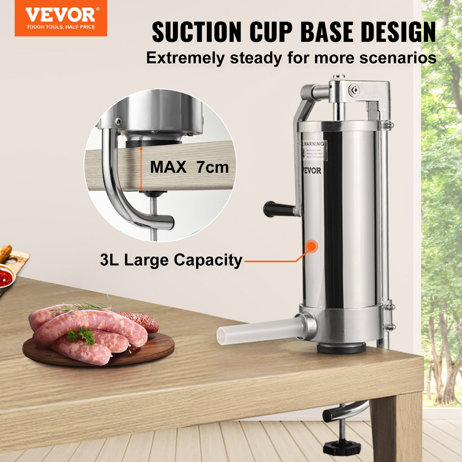 Sausage Stuffer, Suction Base and Manual Crank for Household or Commercial Use