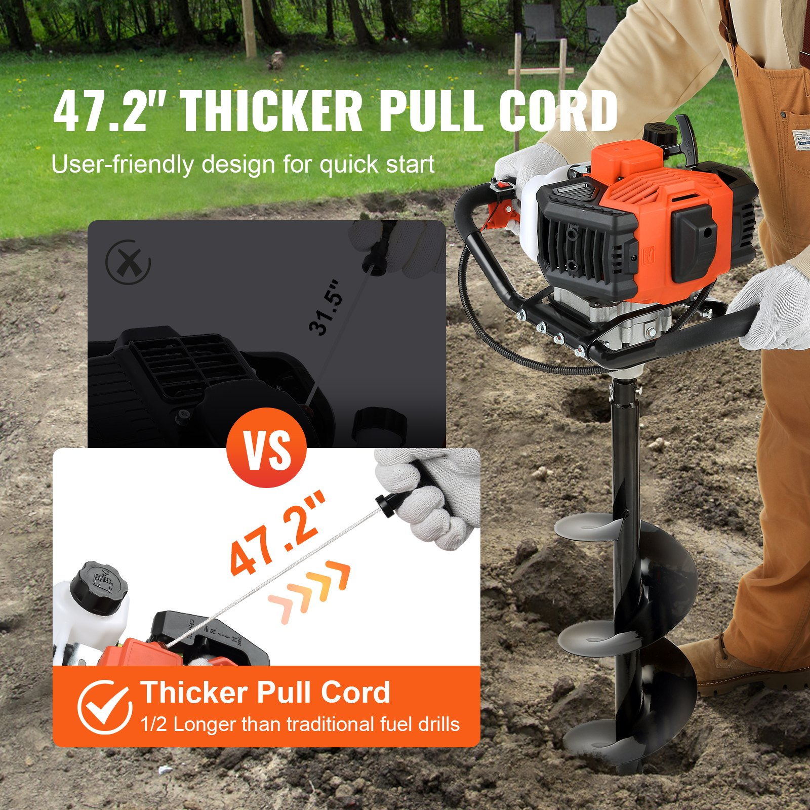 Post Hole Digger, 43cc 1250W Auger Post Hole digger, EPA certification