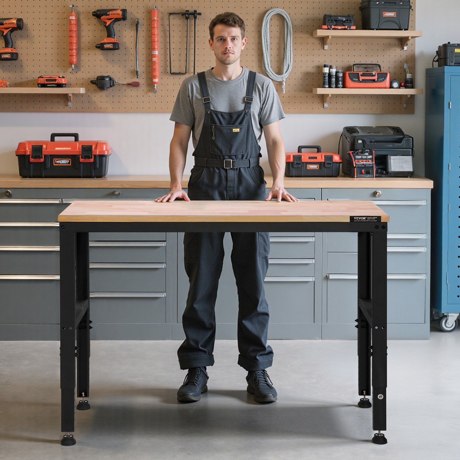 Adjustable Workbench 48x20" Heavy Duty 2000LB w/ Power Outlets