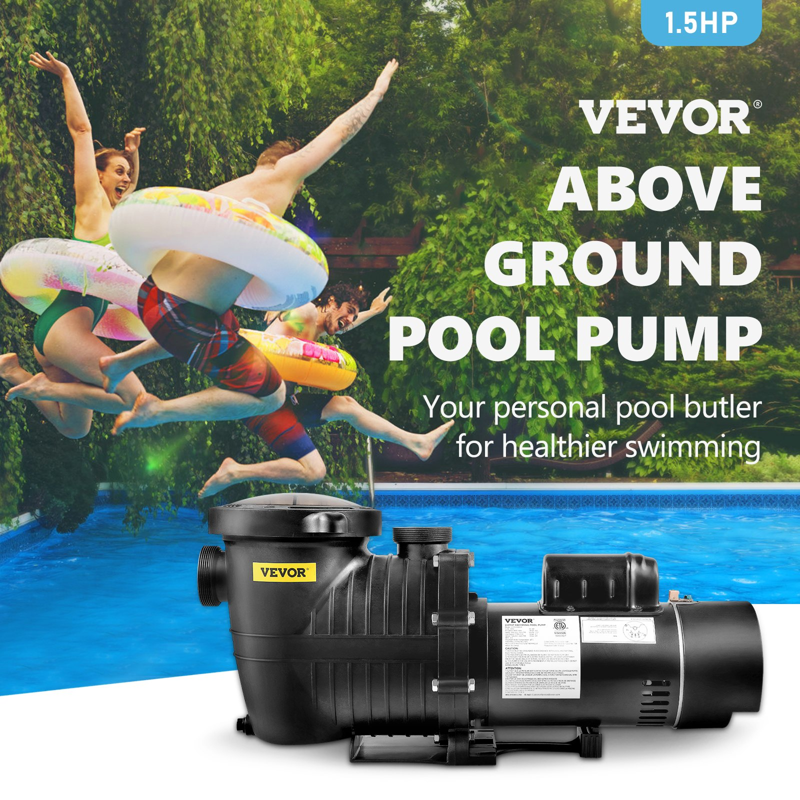 Pool Pump 1.5HP 230V, Energy Saving Swimming Pool Pump