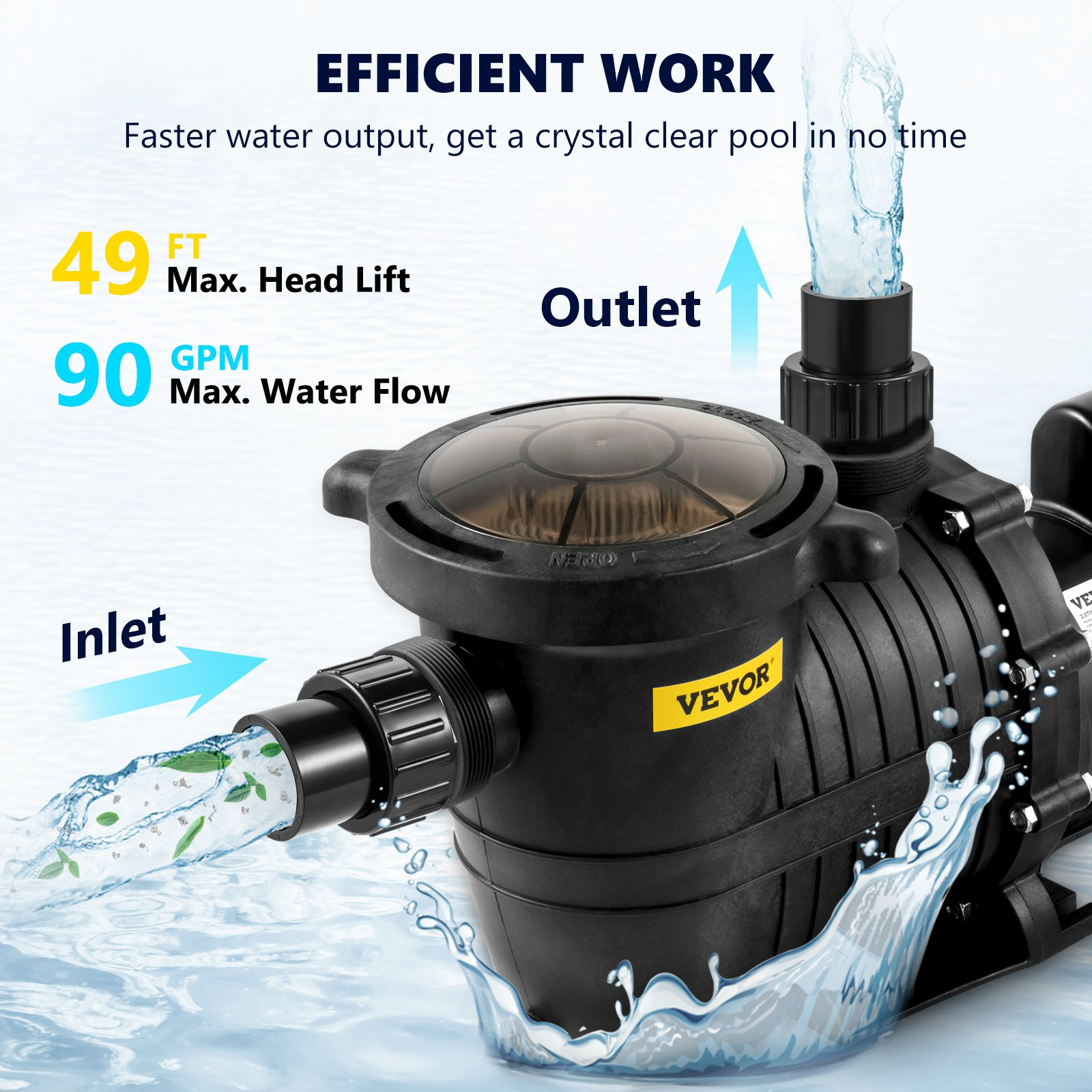 Pool Pump 1.5HP 230V, Energy Saving Swimming Pool Pump
