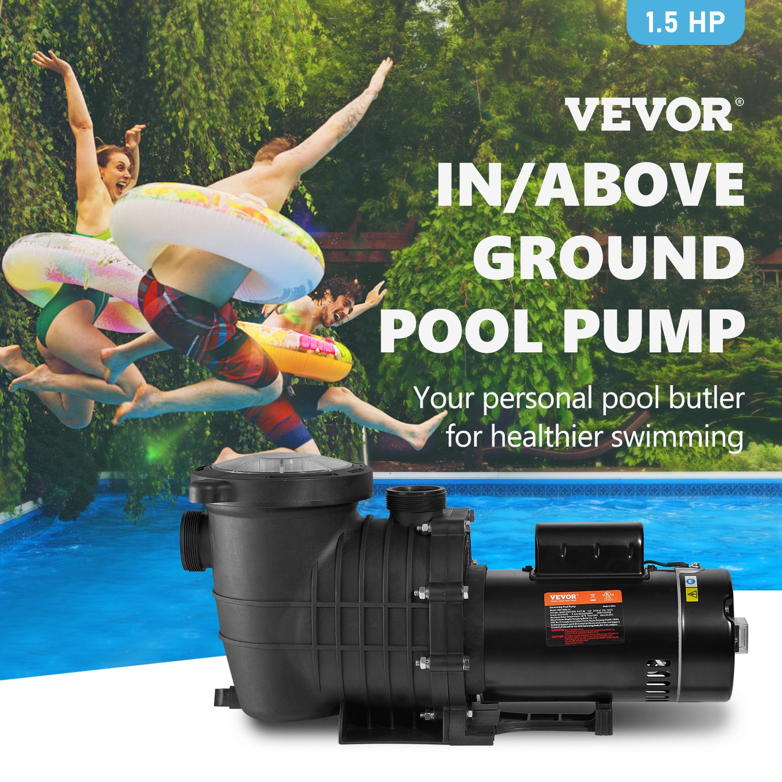 Pool Pump 1.5HP 230V, Energy Saving Swimming Pool Pump