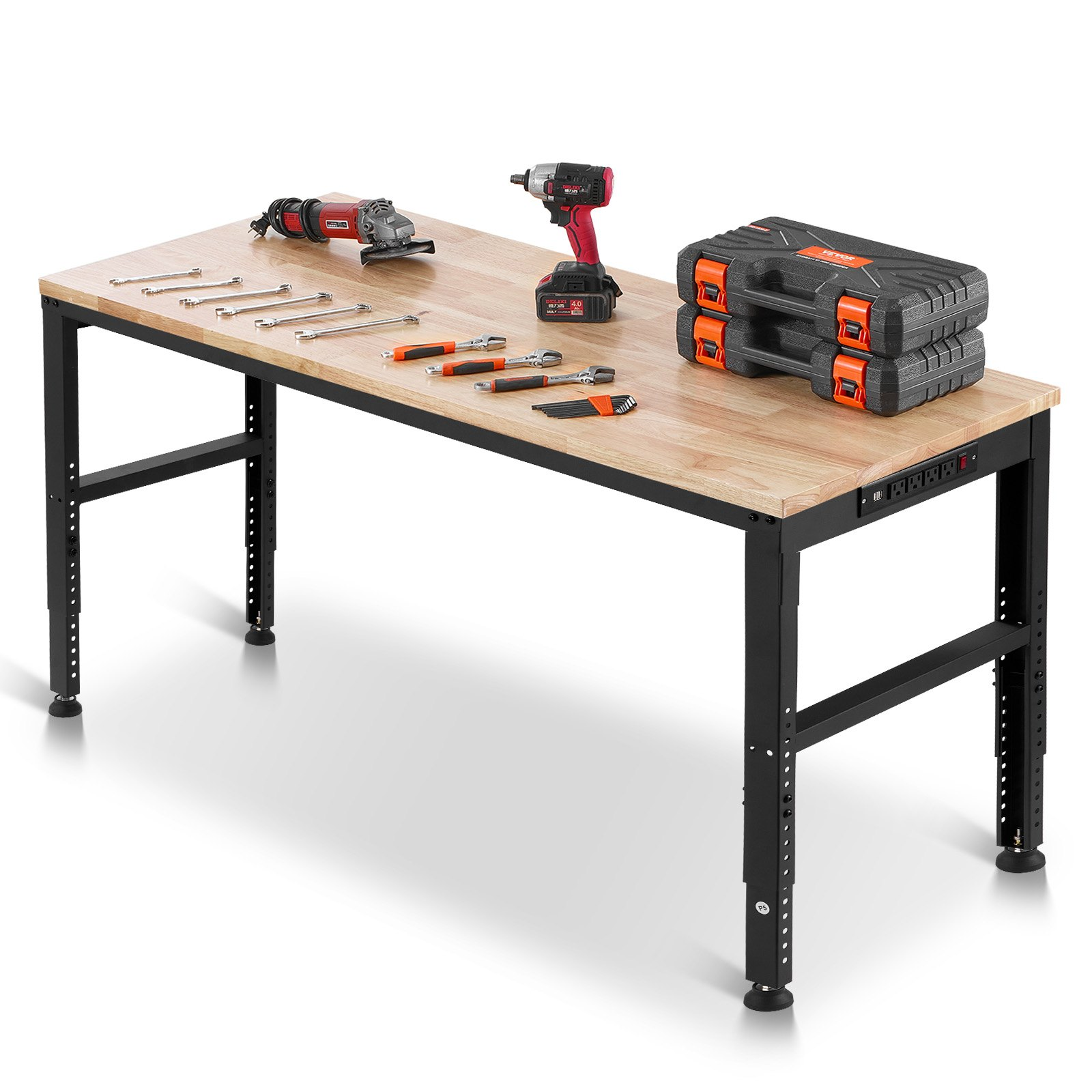 Adjustable Workbench 61x20" Heavy Duty 2000LB w/ Power Outlets