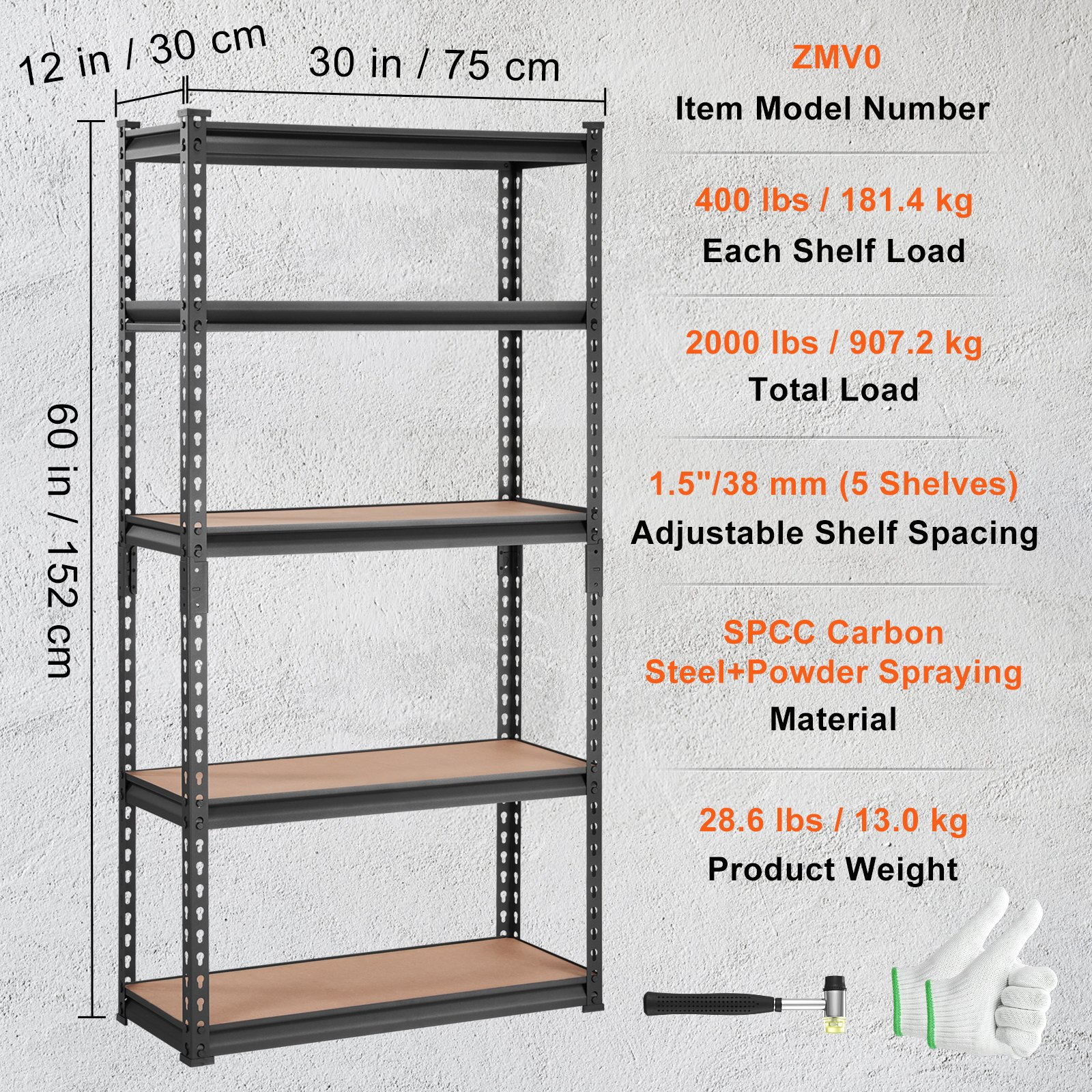 VEVOR Storage Shelving Unit, 5-Tier Adjustable, 2000 lbs Capacity, Heavy Duty Ga