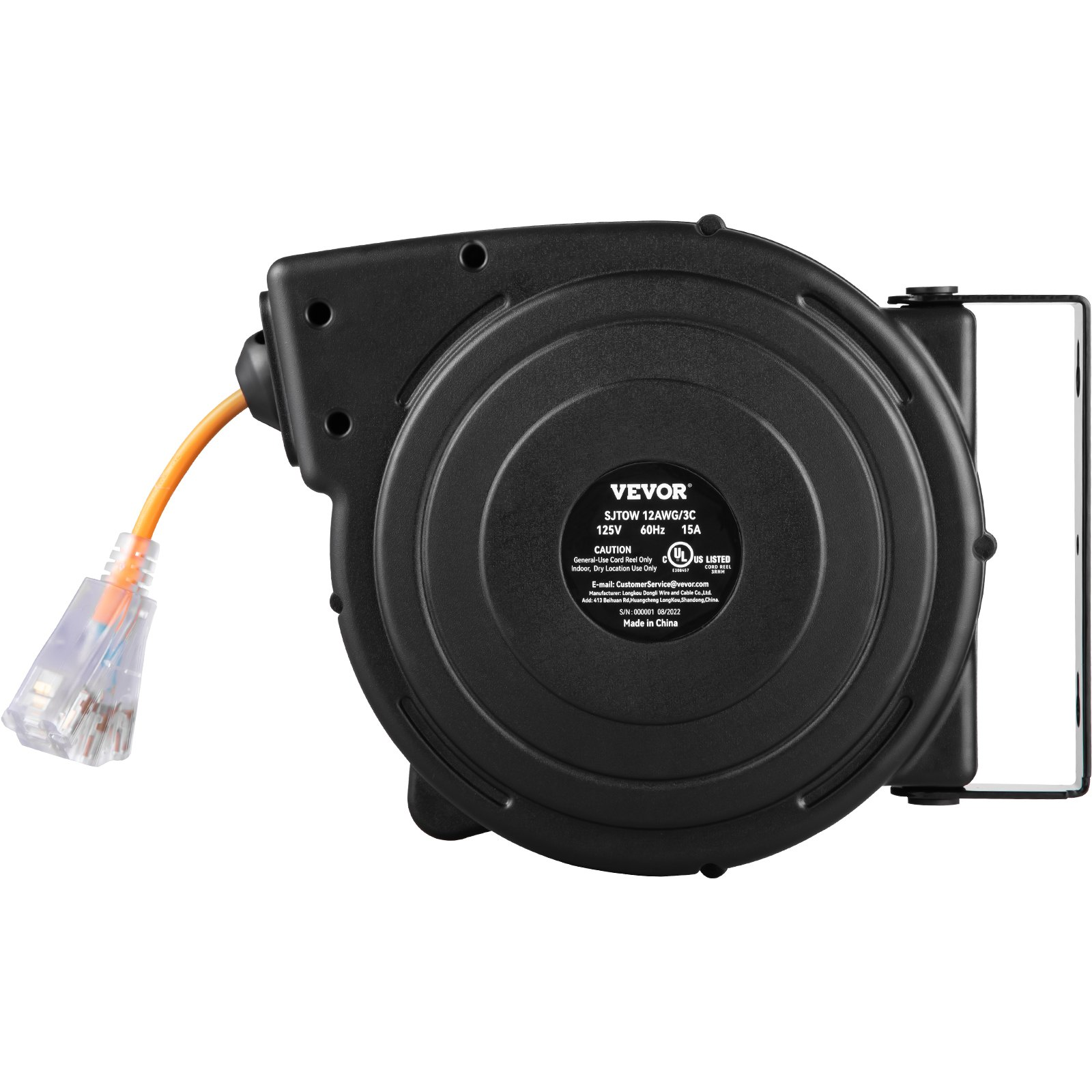 VEVOR Retractable Extension Reel, 50 FT Heavy Duty 14AWG/3C SJTOW Power  Cord wit