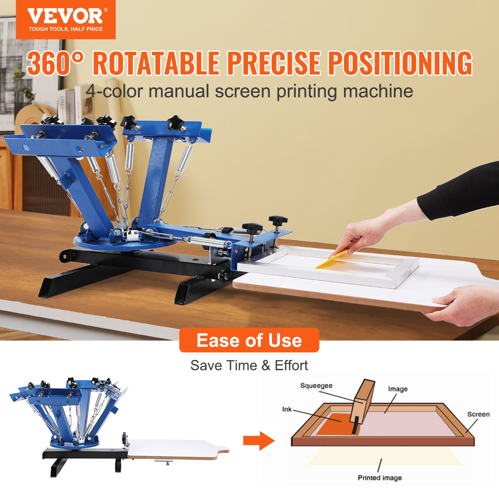 4 Color 1 Station Screen Printing Machine, 21.2×17.7in / 54x45cm Screen Printin