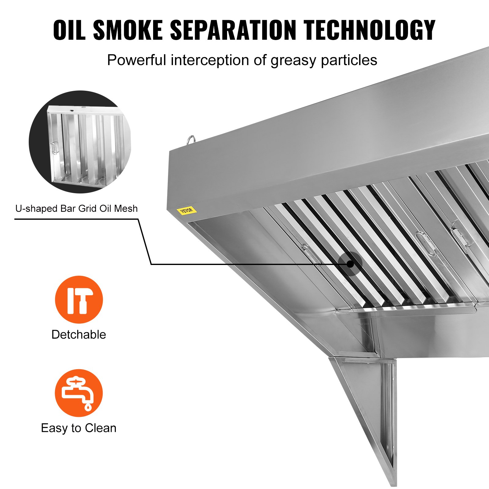 Commercial Exhaust Hood, Rust Resistant Vent Hood for Kitchen Restaurant