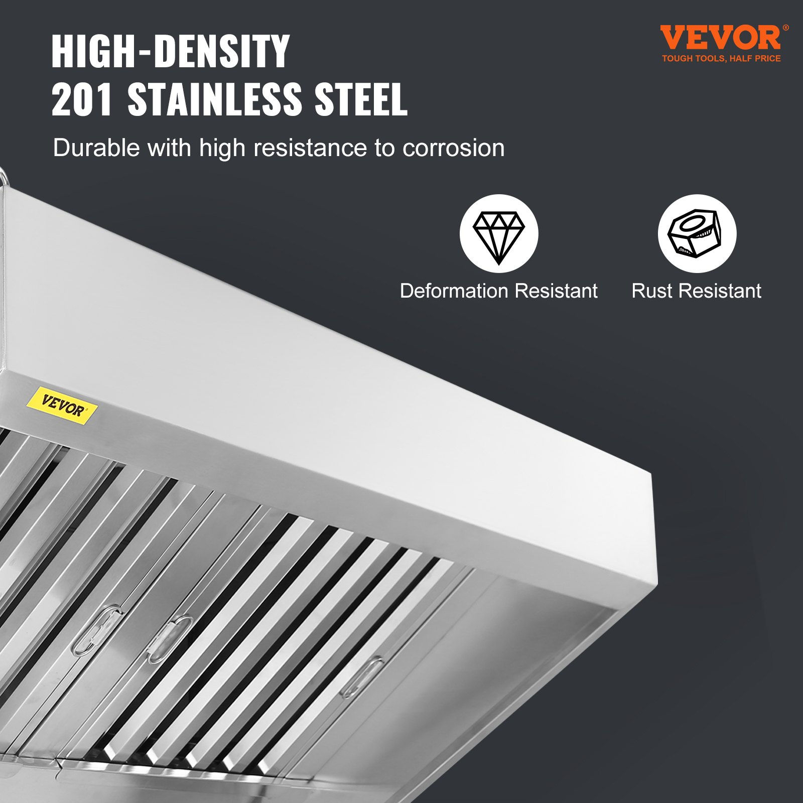 Commercial Exhaust Hood, Rust Resistant Vent Hood for Kitchen Restaurant