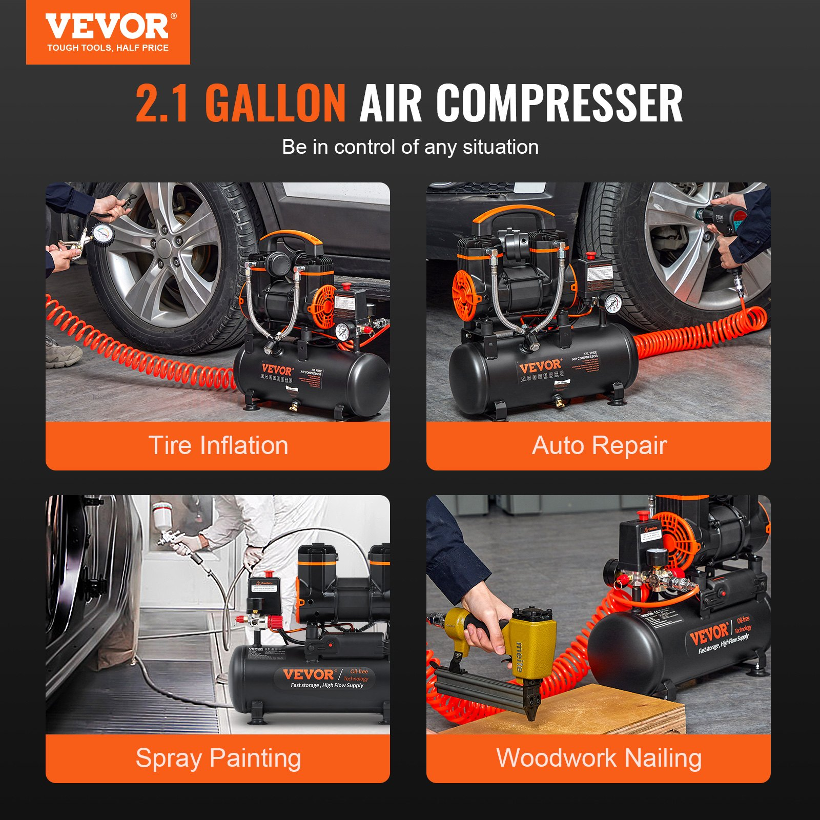 2.1 Gallon Air Compressor, Woodwork Nailing