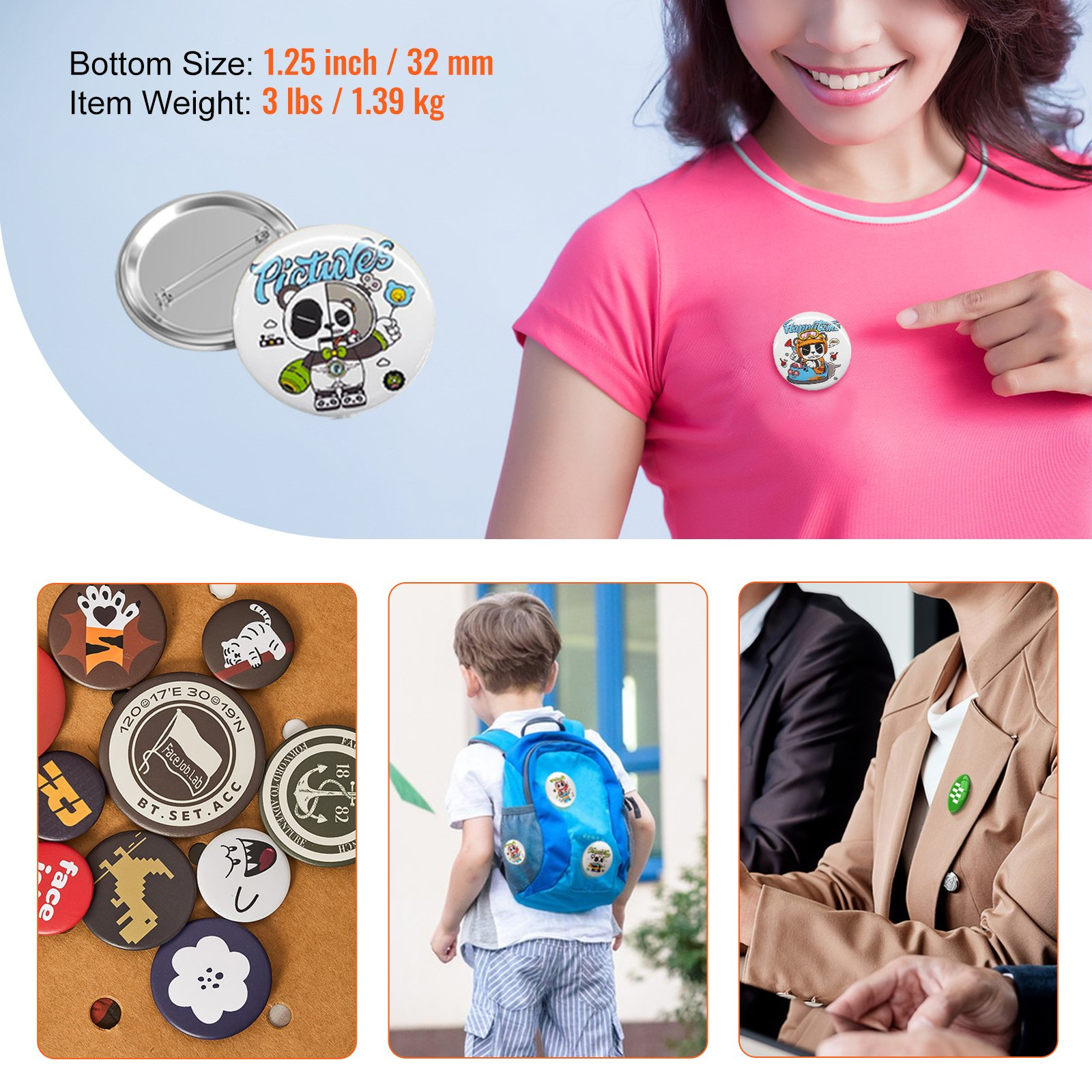 500Sets 1.25" Pin Back Button Parts for Button Maker DIY Badge Kit w/ Clear Film - Picture 7 of 12