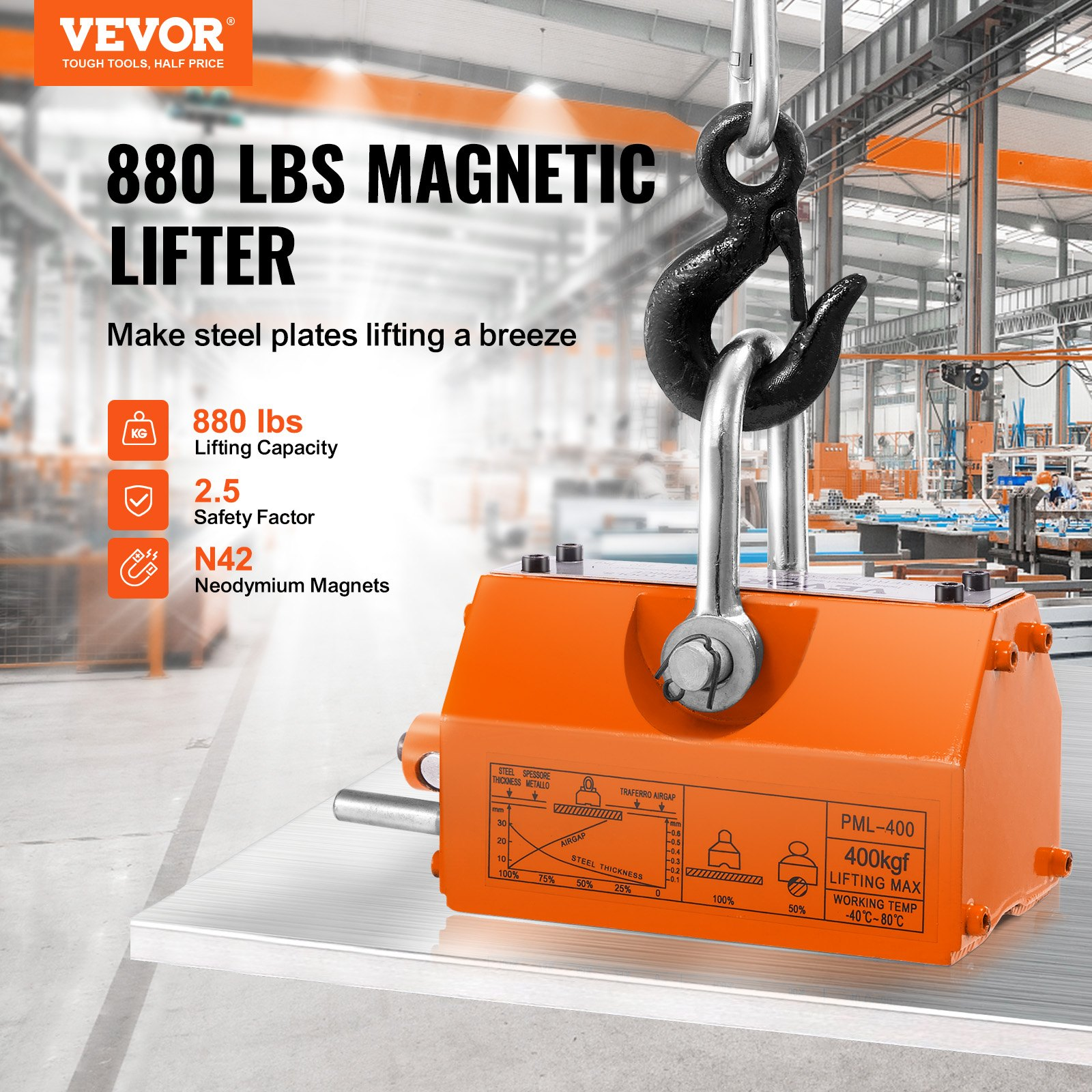 Magnetic Lifter 880lbs Neodymium Permanent Lift Magnet with Release