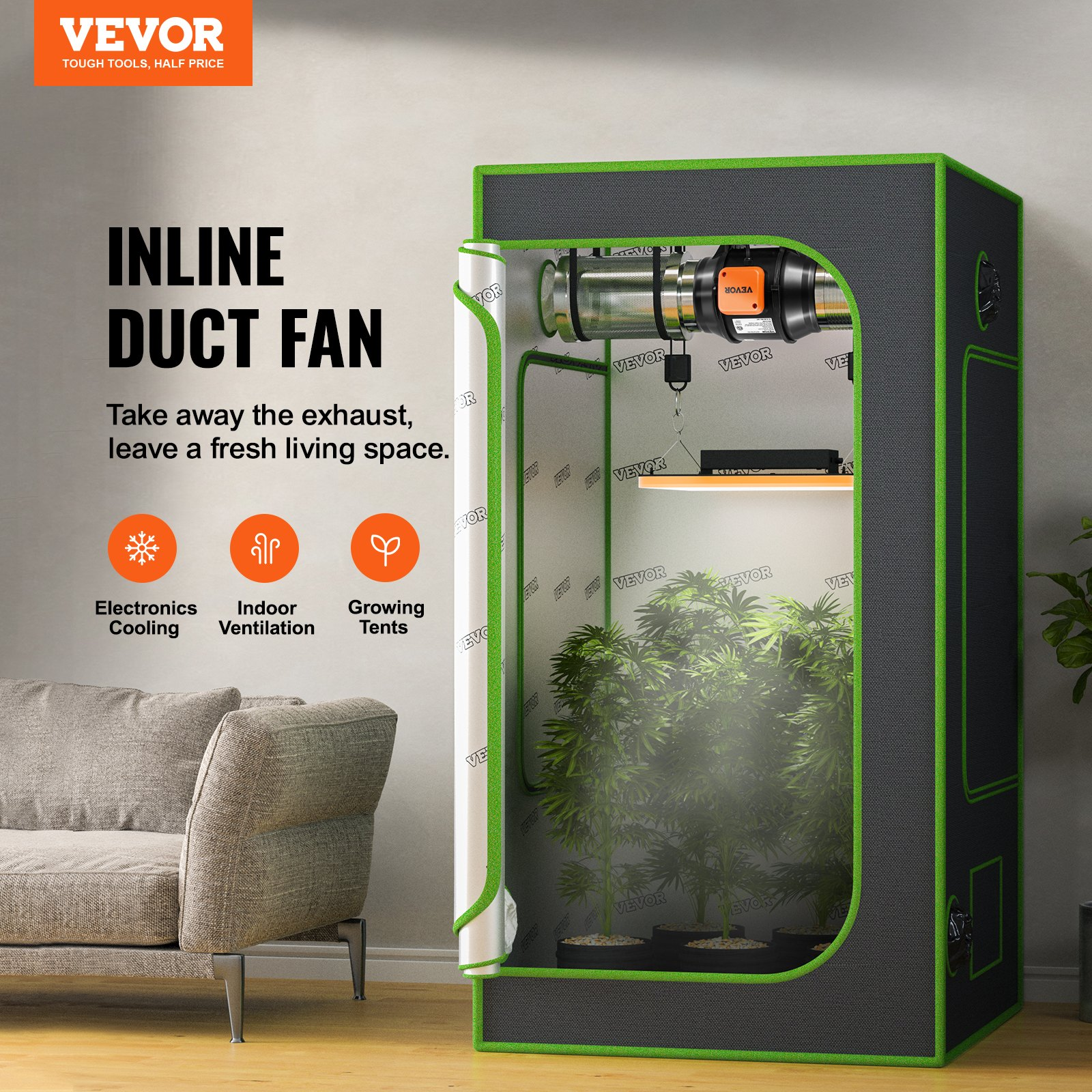 Inline Duct Fan, 6-Inch 400 CFM with Variable Speed Controller, Hydroponics
