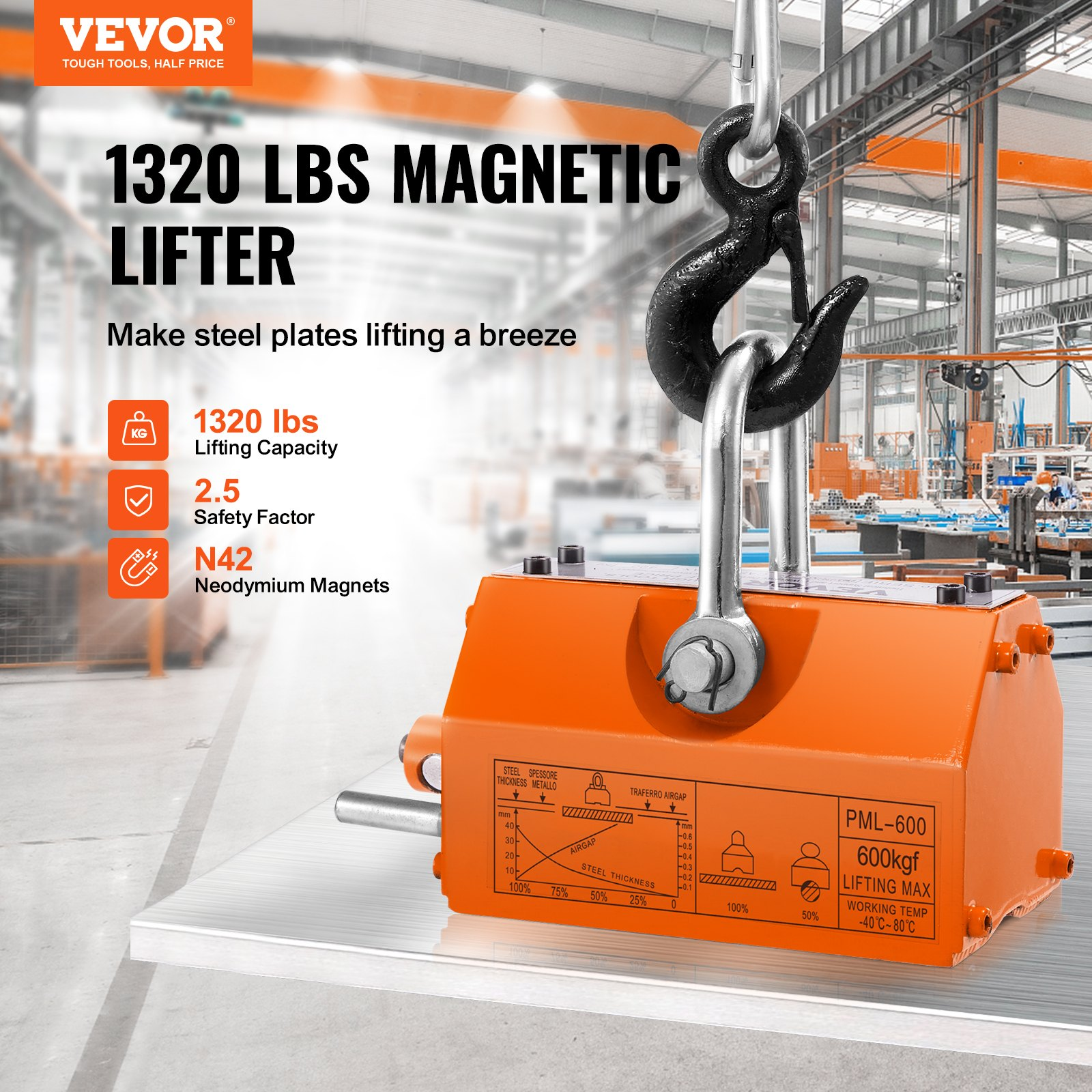Magnetic Lifter 1320lbs Neodymium Permanent Lift Magnet with Release