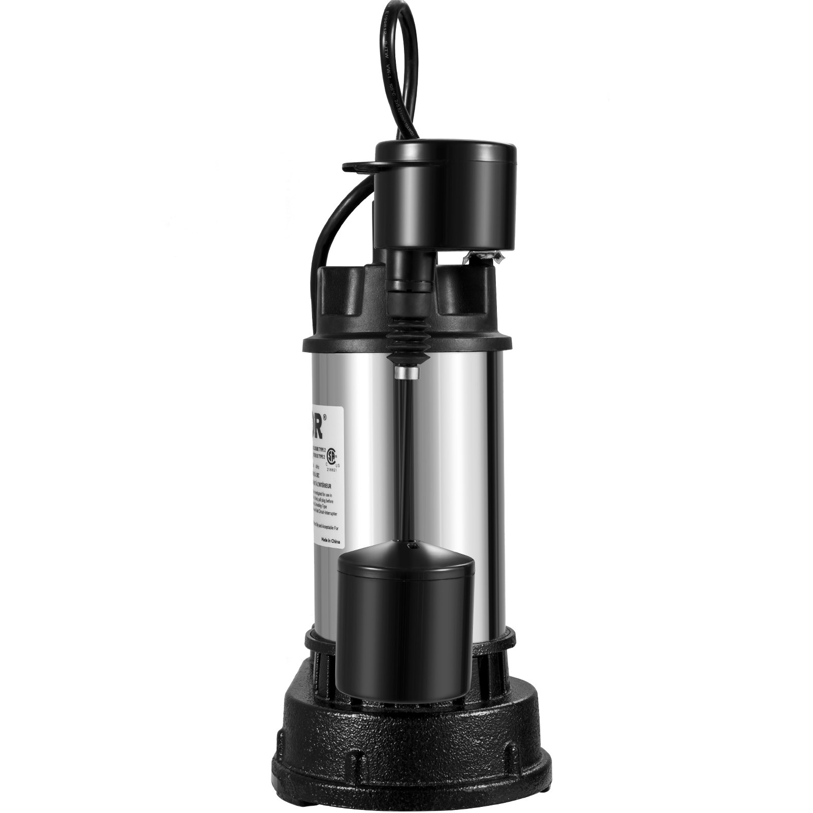 VEVOR 1.5 HP Submersible Cast Iron and Steel Sump Pump, 6000 GPH Submersible Wat