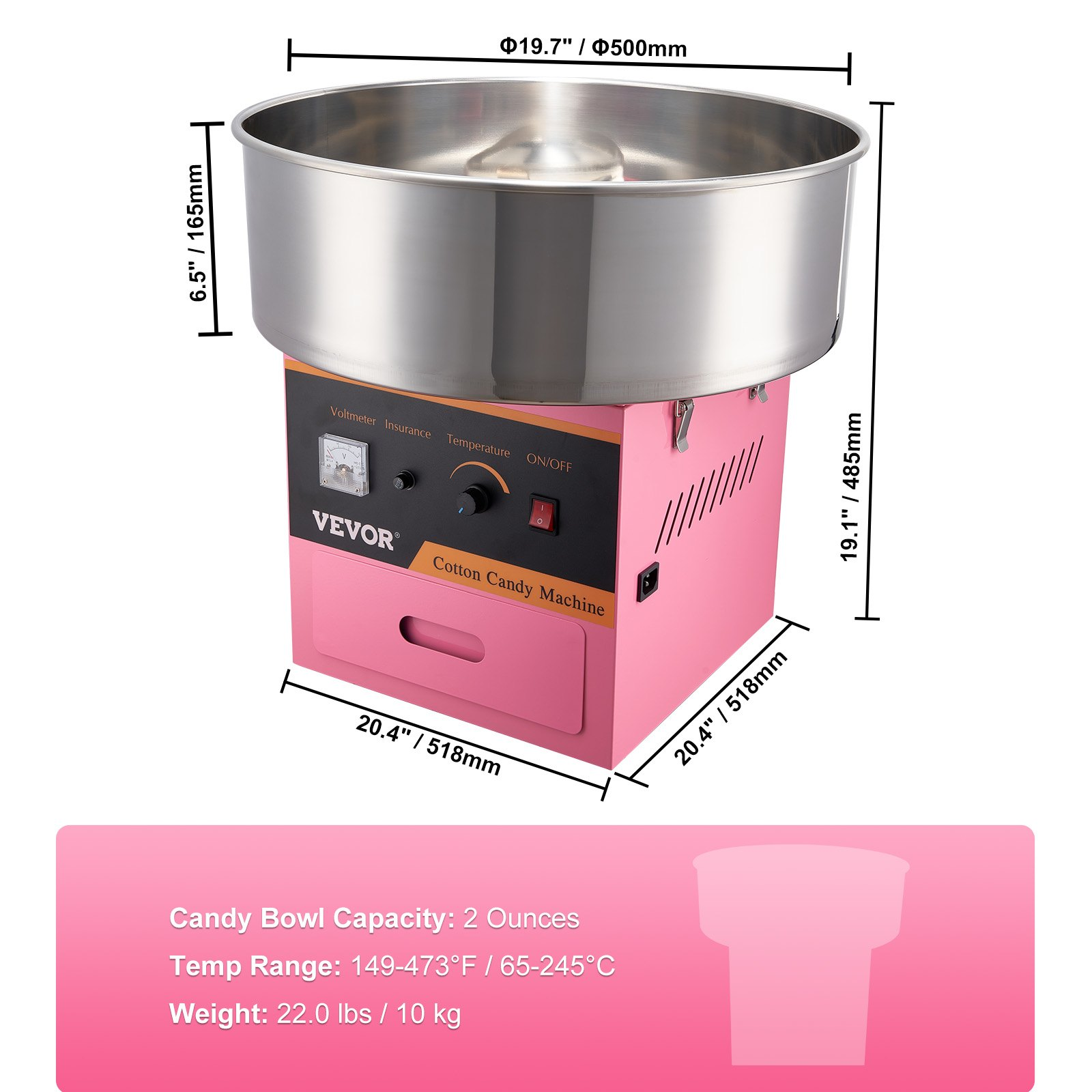 Electric Cotton Candy Machine, 1000W Candy Floss Maker, Commercial Cotton Candy