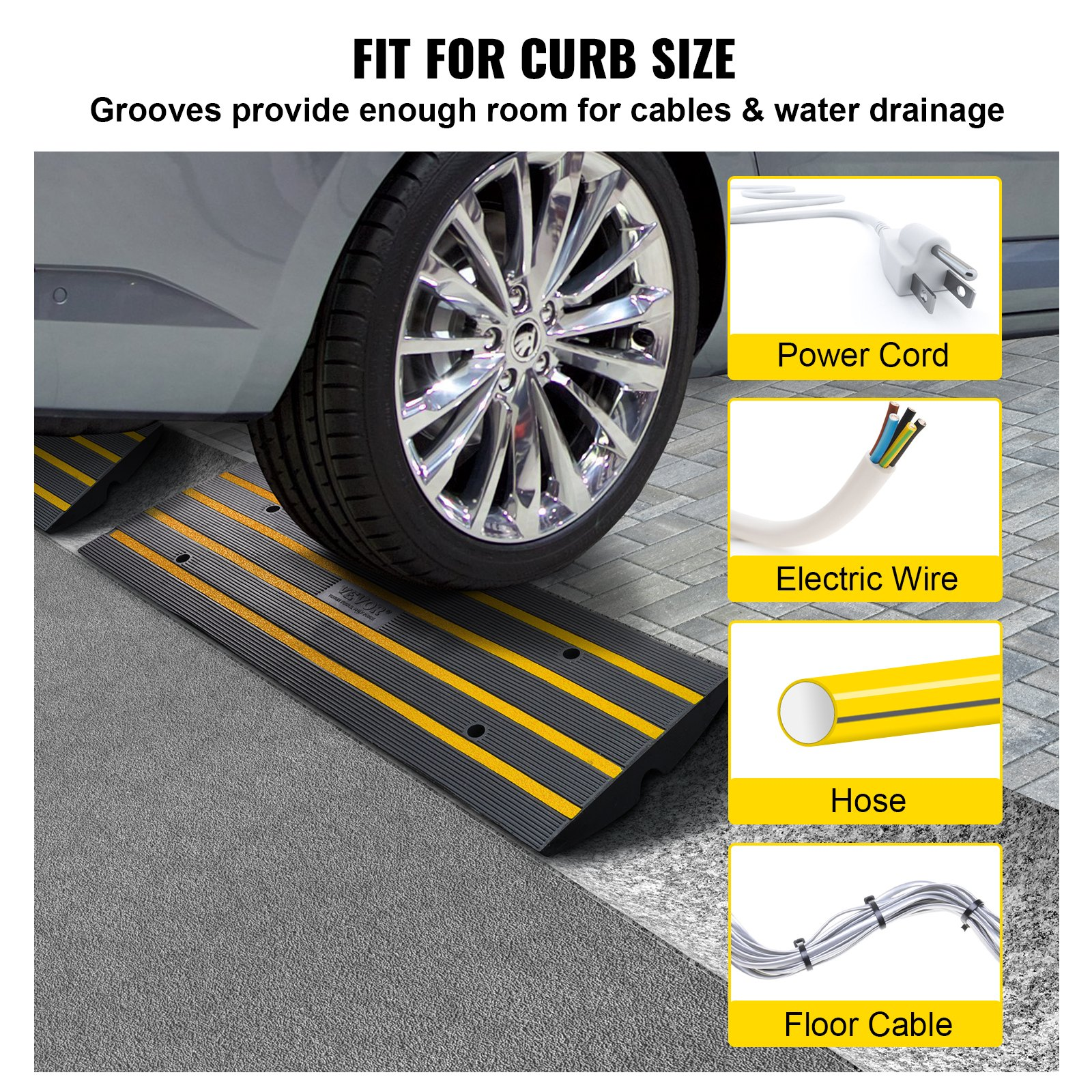 VEVOR Rubber Curb Ramp for Driveway 2 Pack, 15T Heavy Duty Sidewalk Curb Ramp, 2