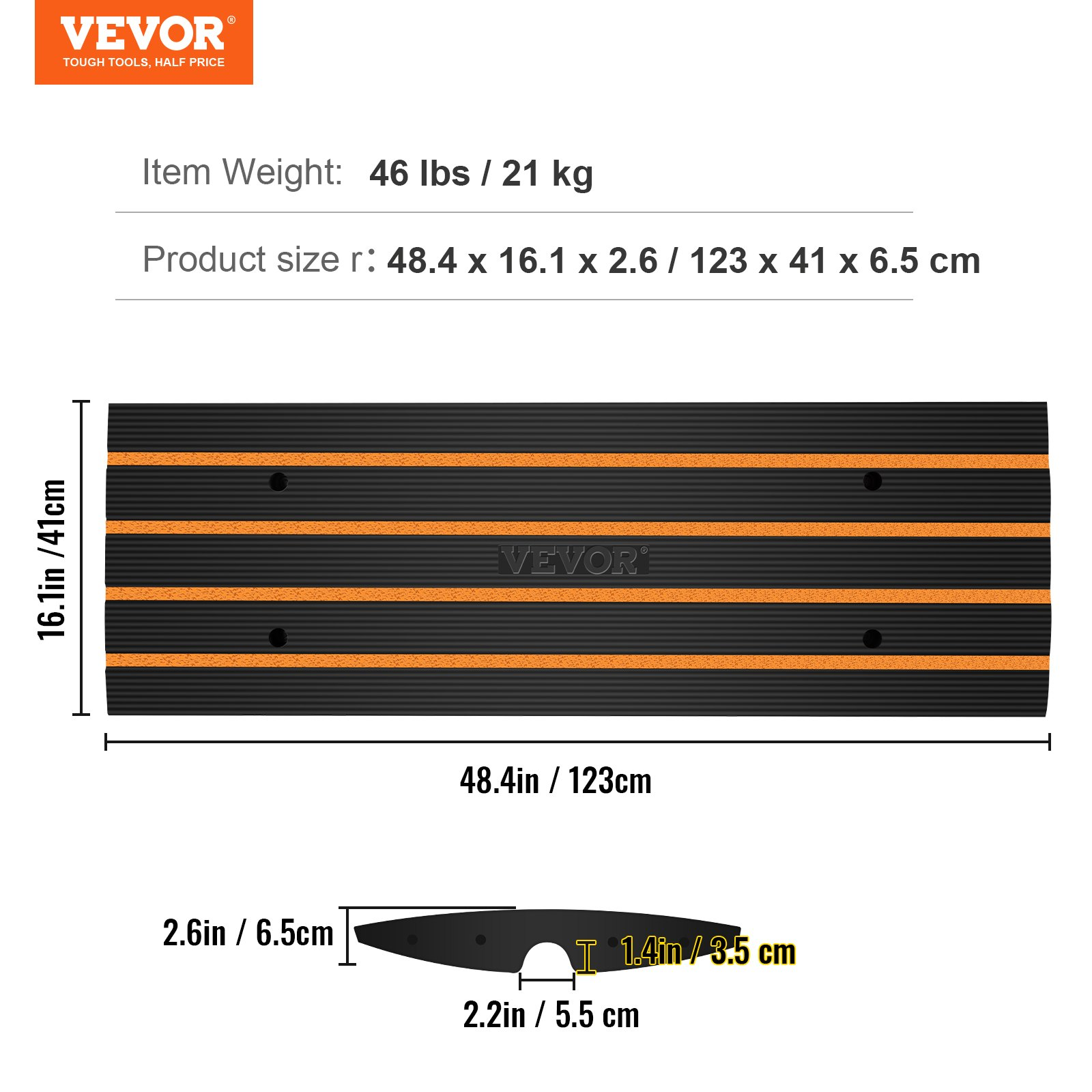 VEVOR Rubber Curb Ramp for Driveway 2 Pack, 15T Heavy Duty Sidewalk Curb Ramp, 2