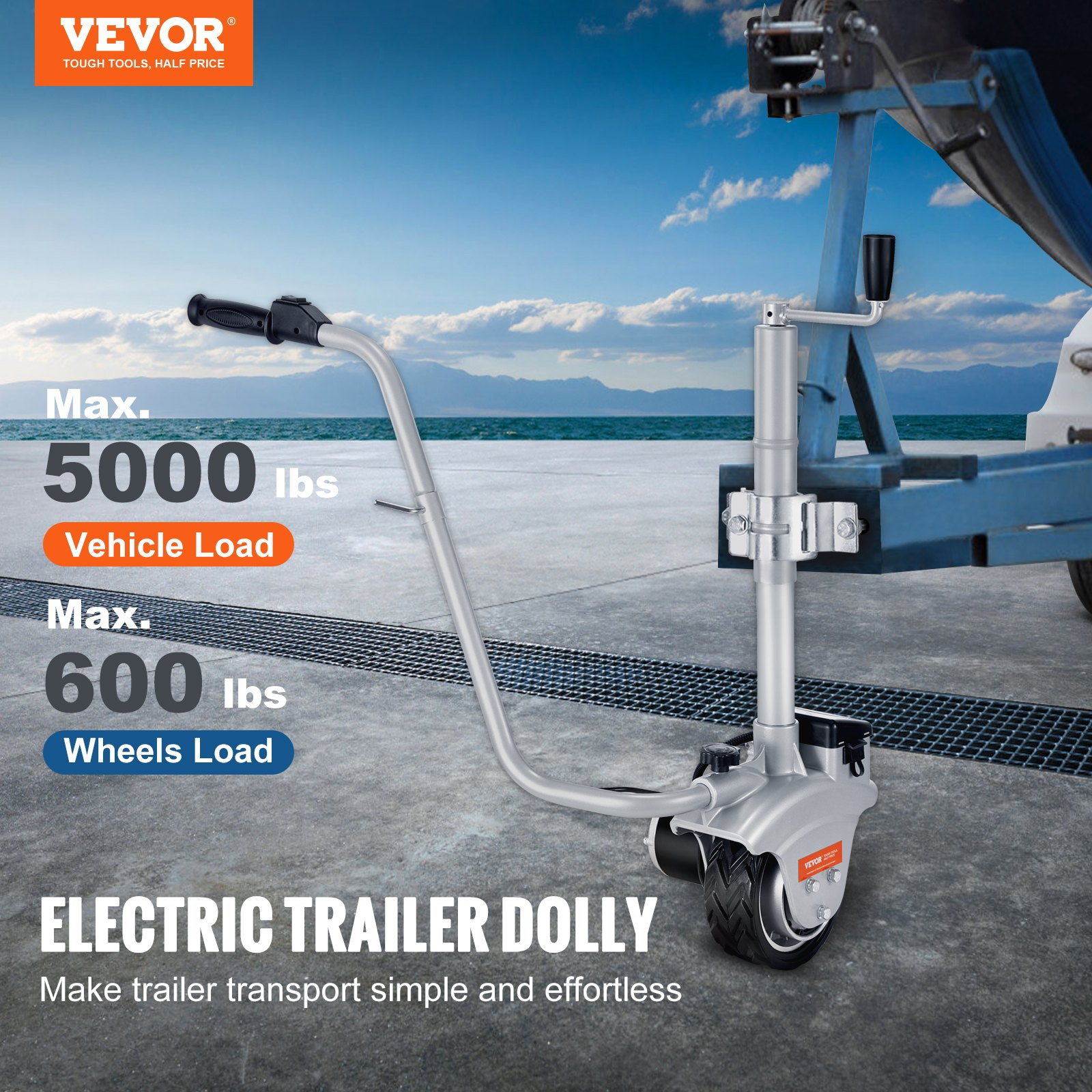 Electric Trailer Dolly, 5000 lbs Capacity, 350W 12V, 22 ft/min Speed, 12"-24.8" - Picture 1 of 13