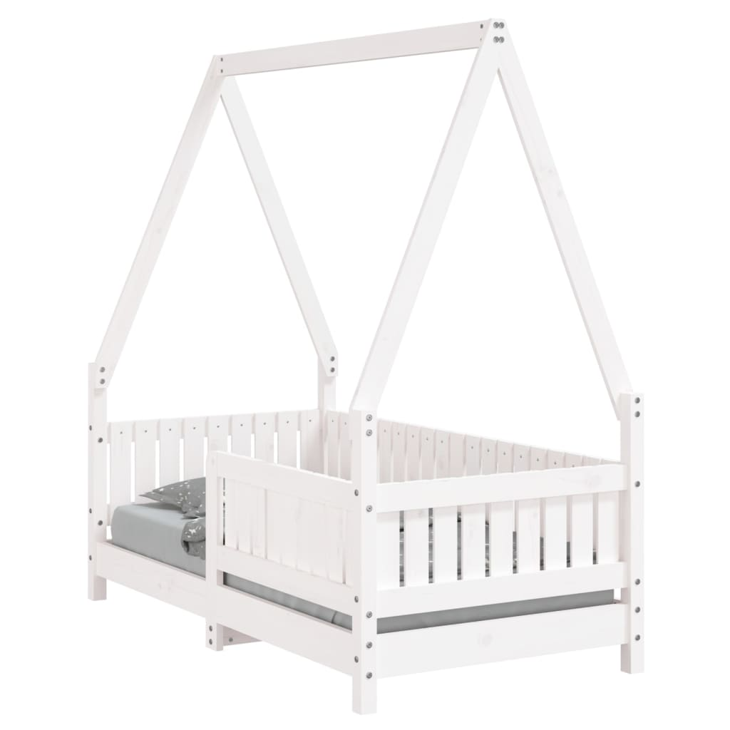 Kids White Bed Frame - 70x140 cm | Solid Pine Wood Toddler House Bed | Fun and C - Picture 2 of 10