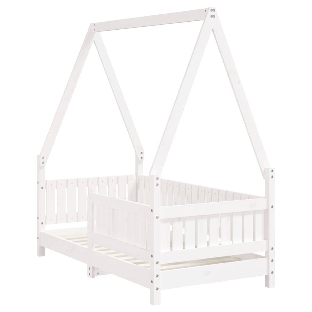 Kids White Bed Frame - 70x140 cm | Solid Pine Wood Toddler House Bed | Fun and C - Picture 3 of 10