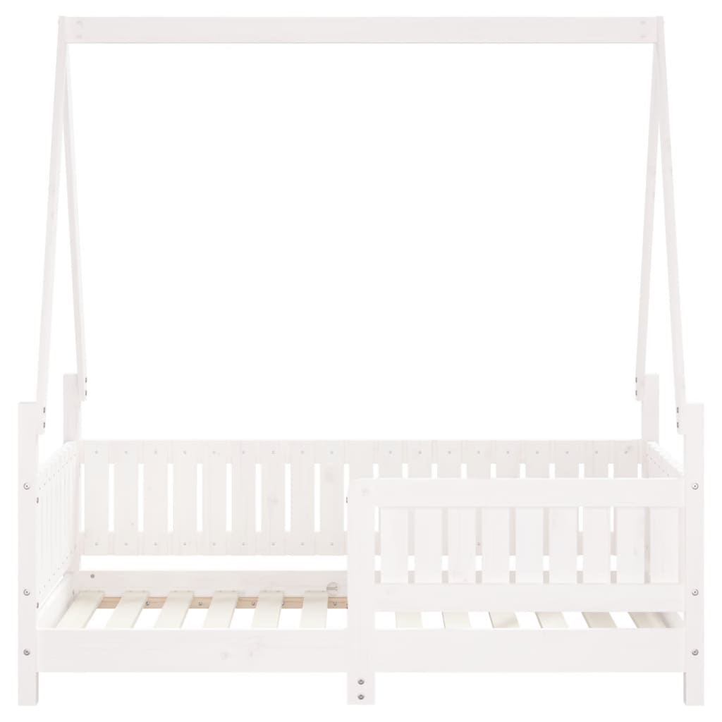 Kids White Bed Frame - 70x140 cm | Solid Pine Wood Toddler House Bed | Fun and C - Picture 4 of 10