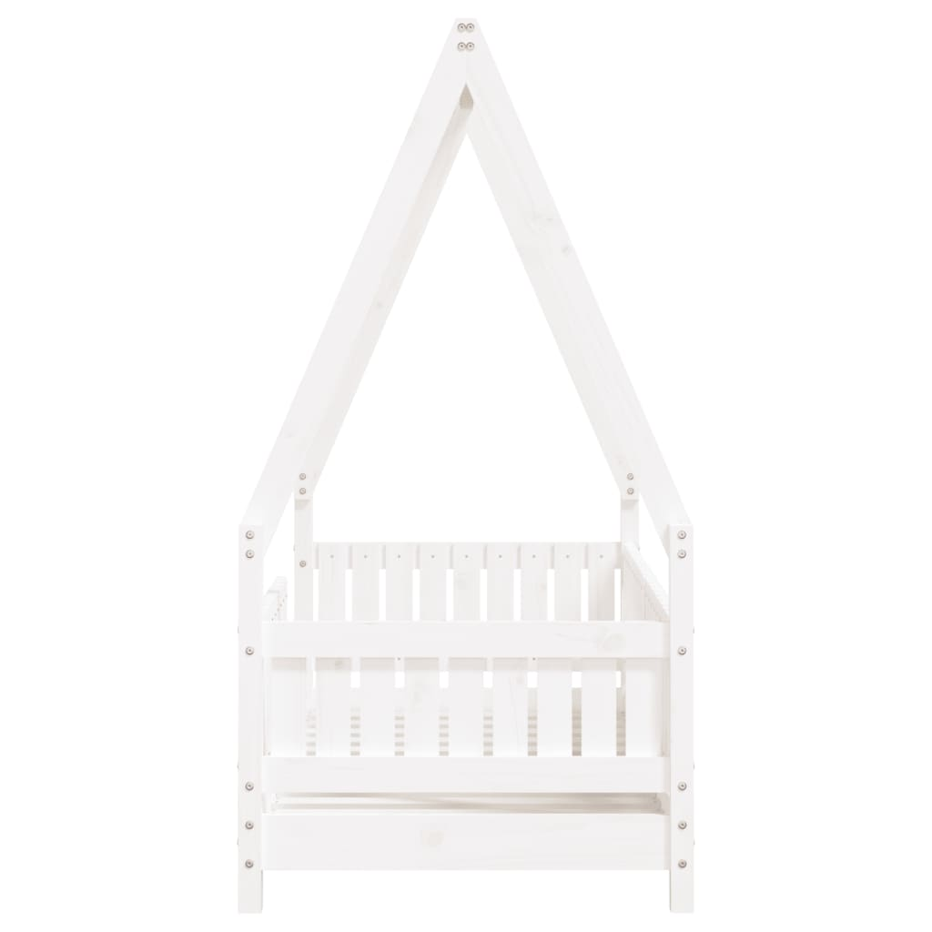 Kids White Bed Frame - 70x140 cm | Solid Pine Wood Toddler House Bed | Fun and C - Picture 5 of 10