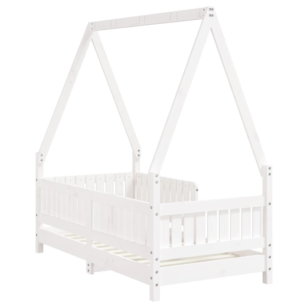 Kids White Bed Frame - 70x140 cm | Solid Pine Wood Toddler House Bed | Fun and C - Picture 6 of 10