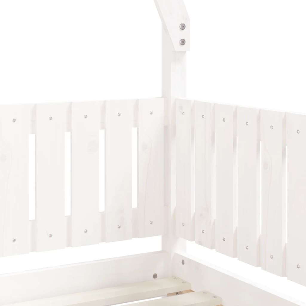 Kids White Bed Frame - 70x140 cm | Solid Pine Wood Toddler House Bed | Fun and C - Picture 7 of 10