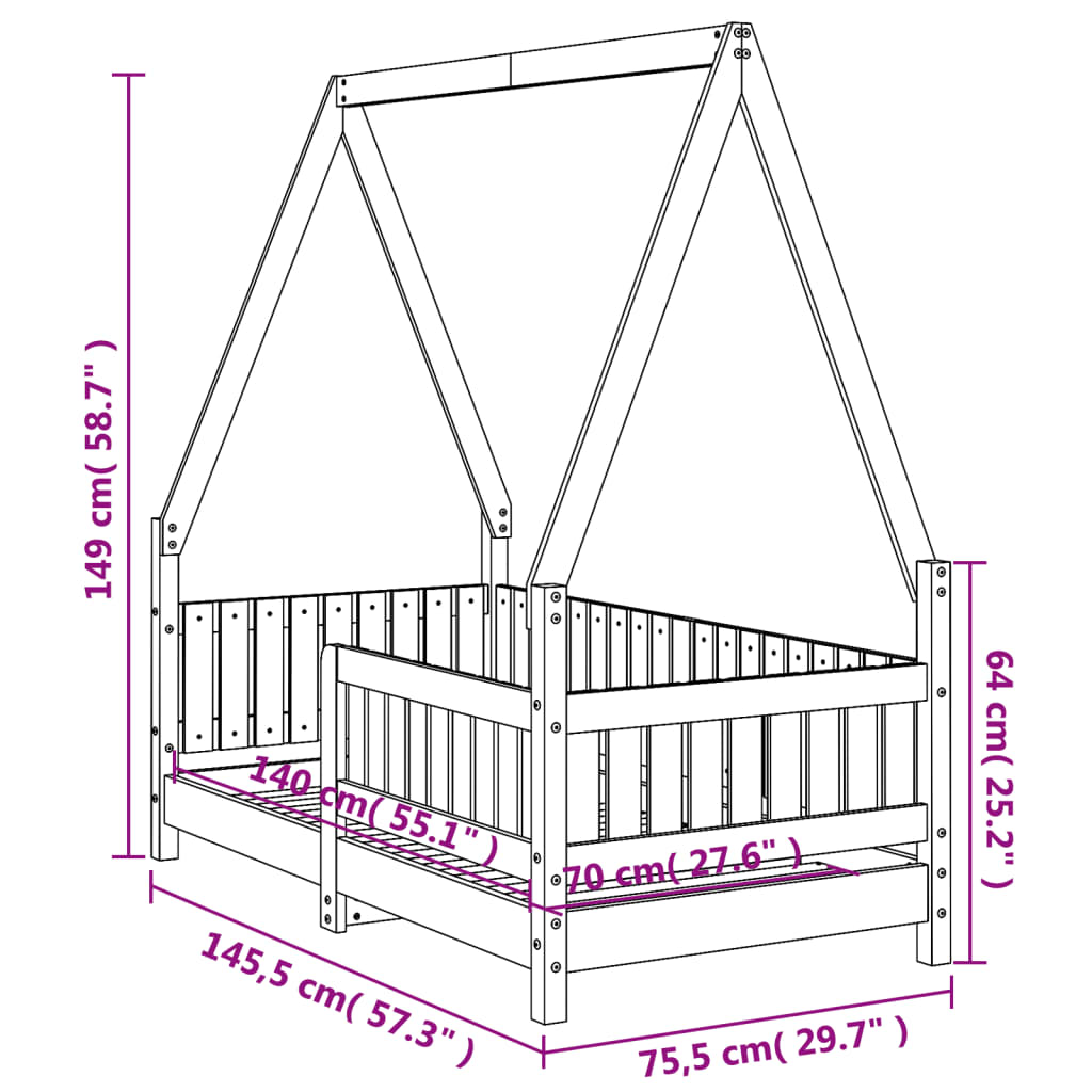 Kids White Bed Frame - 70x140 cm | Solid Pine Wood Toddler House Bed | Fun and C - Picture 10 of 10