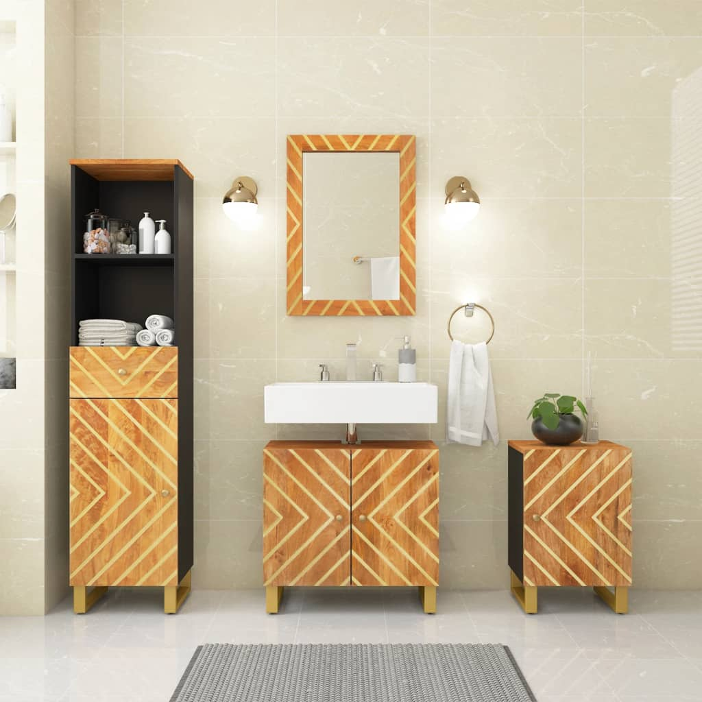 vidaXL 4 Piece Bathroom Cabinet Set Brown and Black Solid Wood Mango