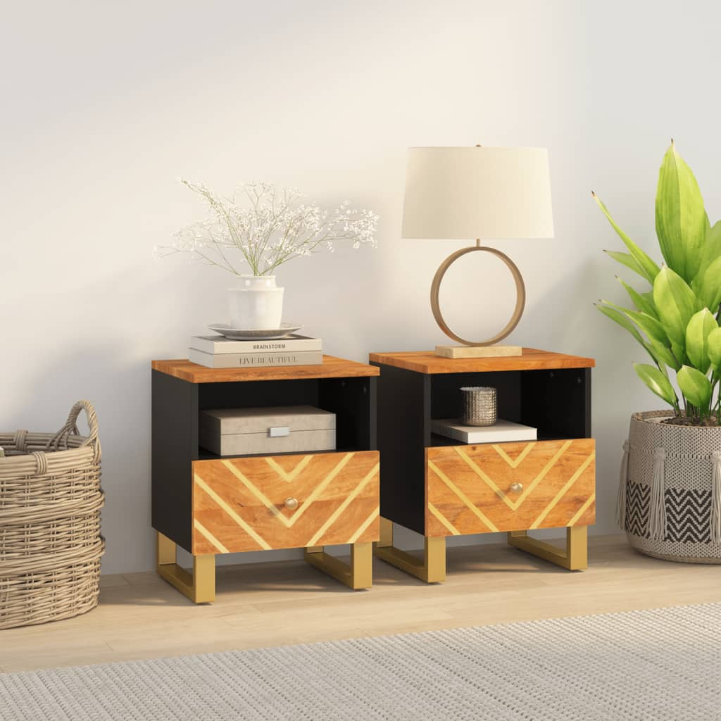 vidaXL Bedside Cabinets 2 pcs Brown and Black Solid Wood Mango