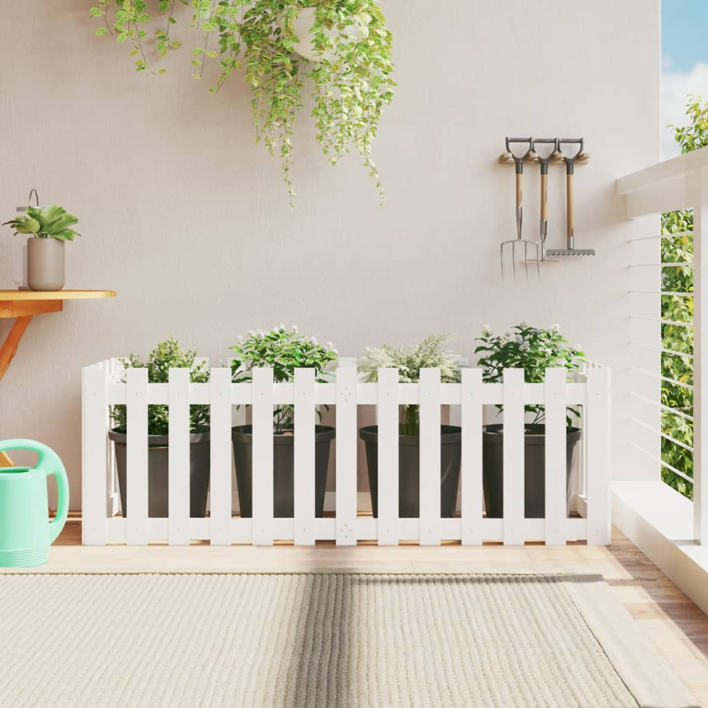 vidaXL Garden Raised Bed with Fence Design White 150x50x50 cm Solid Wood Pine