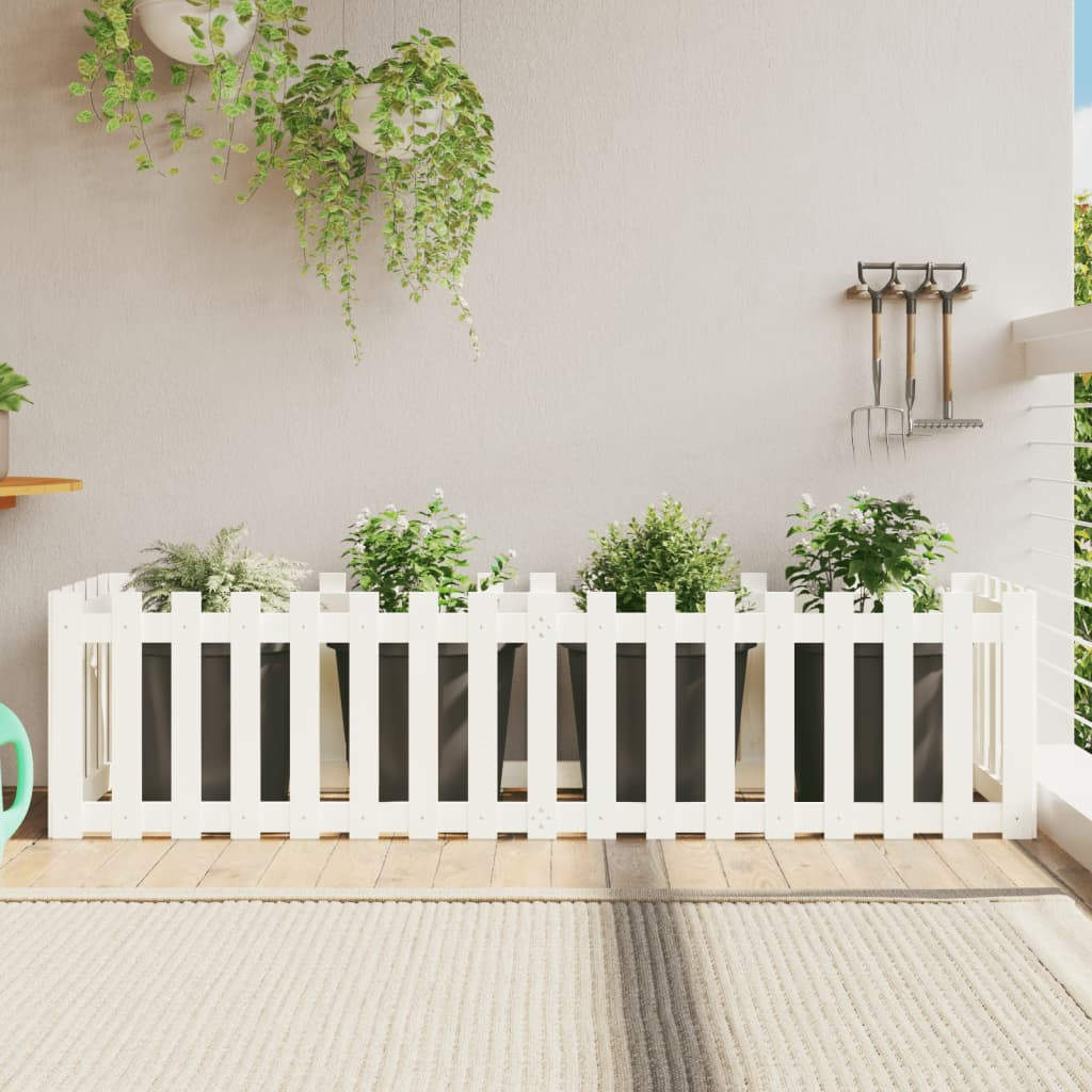 vidaXL Garden Raised Bed with Fence Design White 200x50x50 cm Solid Wood Pine