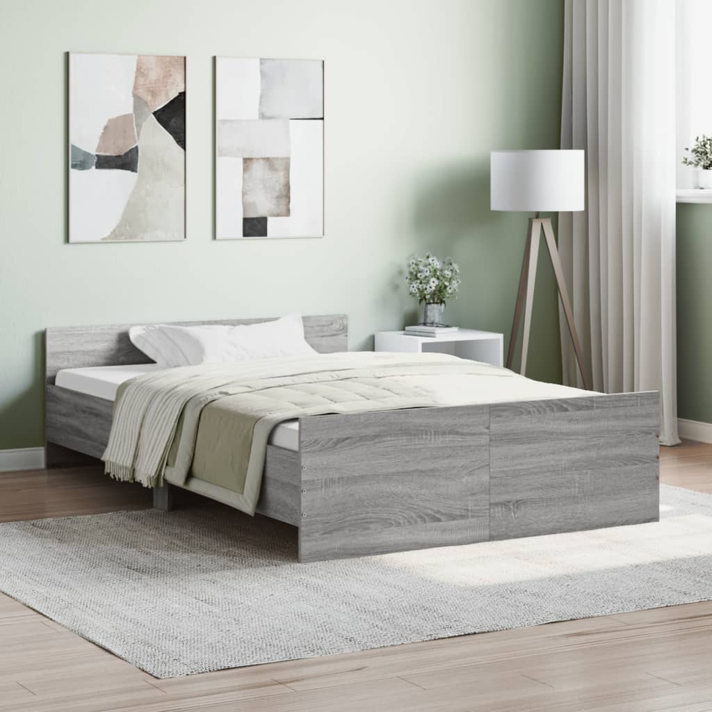 vidaXL Bed Frame with Headboard and Footboard Grey Sonoma 120x190 cm Small Doubl