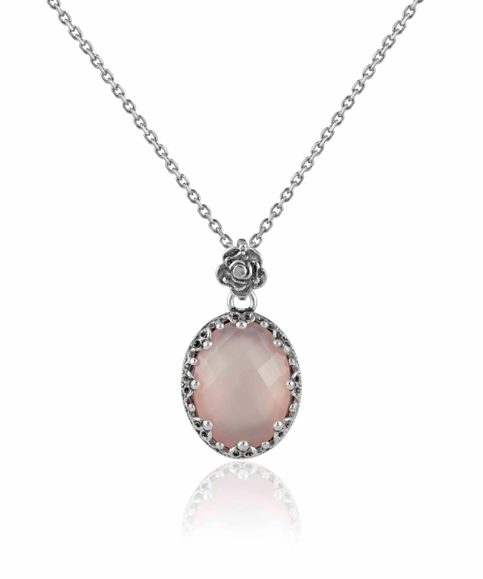 Filigree Silver Pink Chalcedony Gemstone Woman Oval Pendant Necklace | eBay