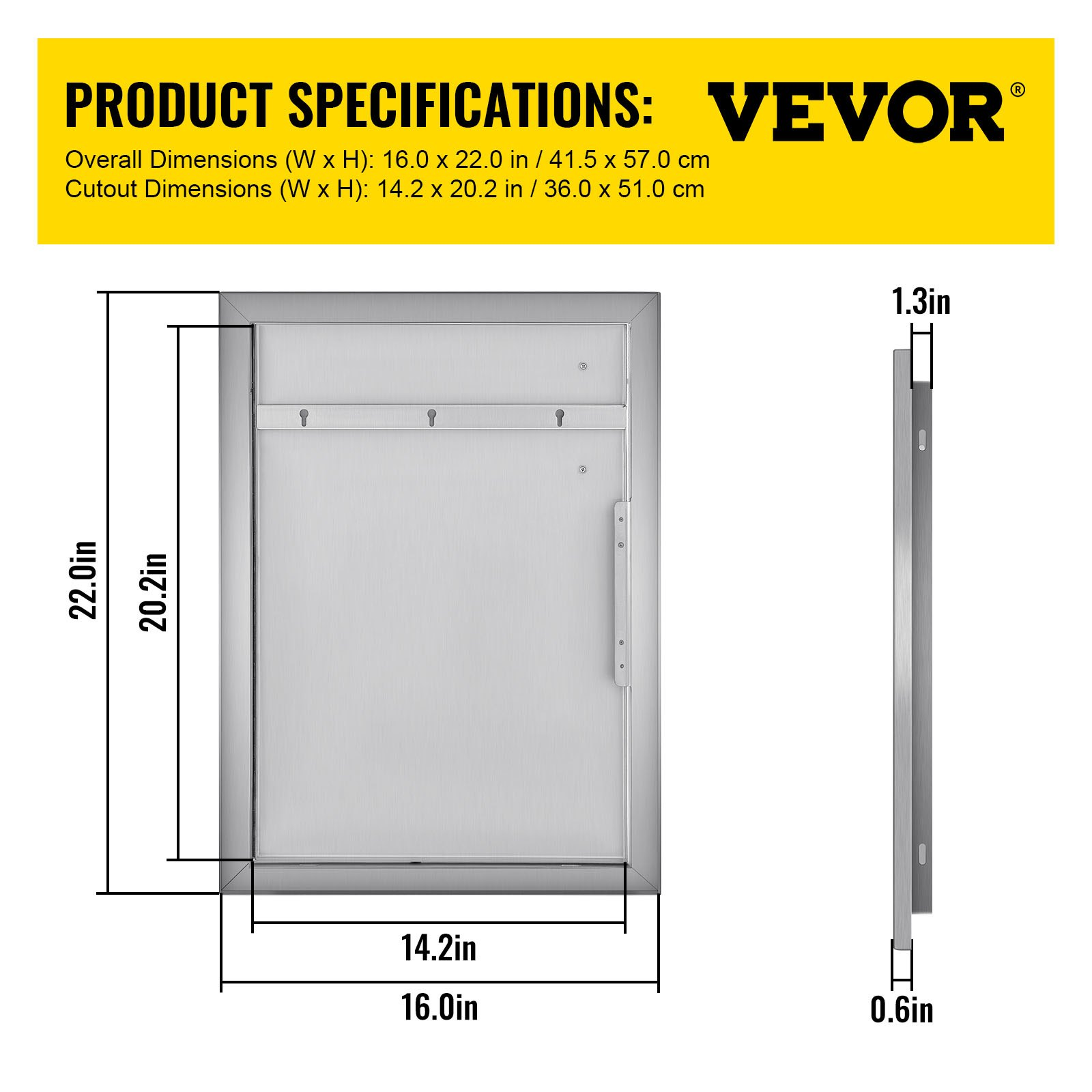 16"x22" Right Hinged Single Access Door Stainless Steel Flush Mount for Outdoor