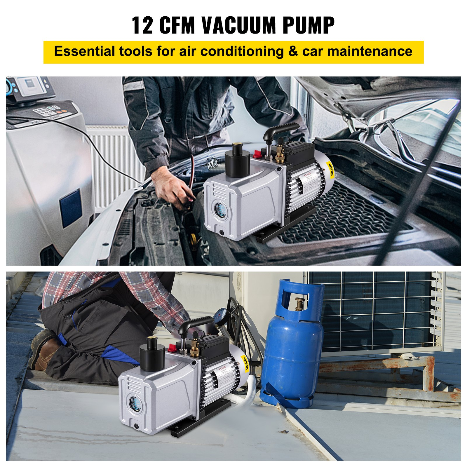 Vacuum Pump 12CFM 1 HP Single Stage Air Conditioning Vacuum Pump 110V 5PA Ultim
