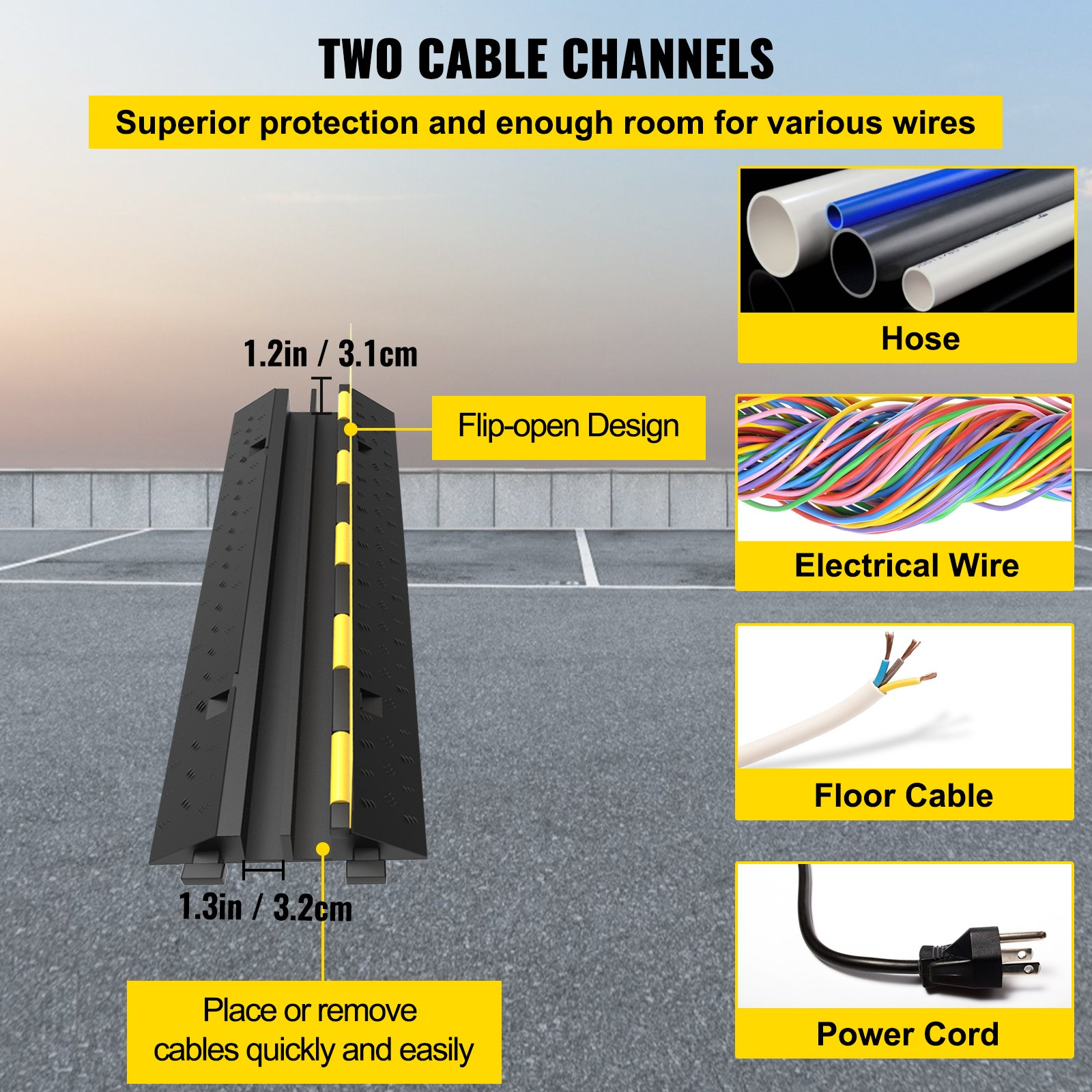 VEVOR Rubber Cable Protectors Heavy Duty Wire Hose Cord Protective Cover Ramps F